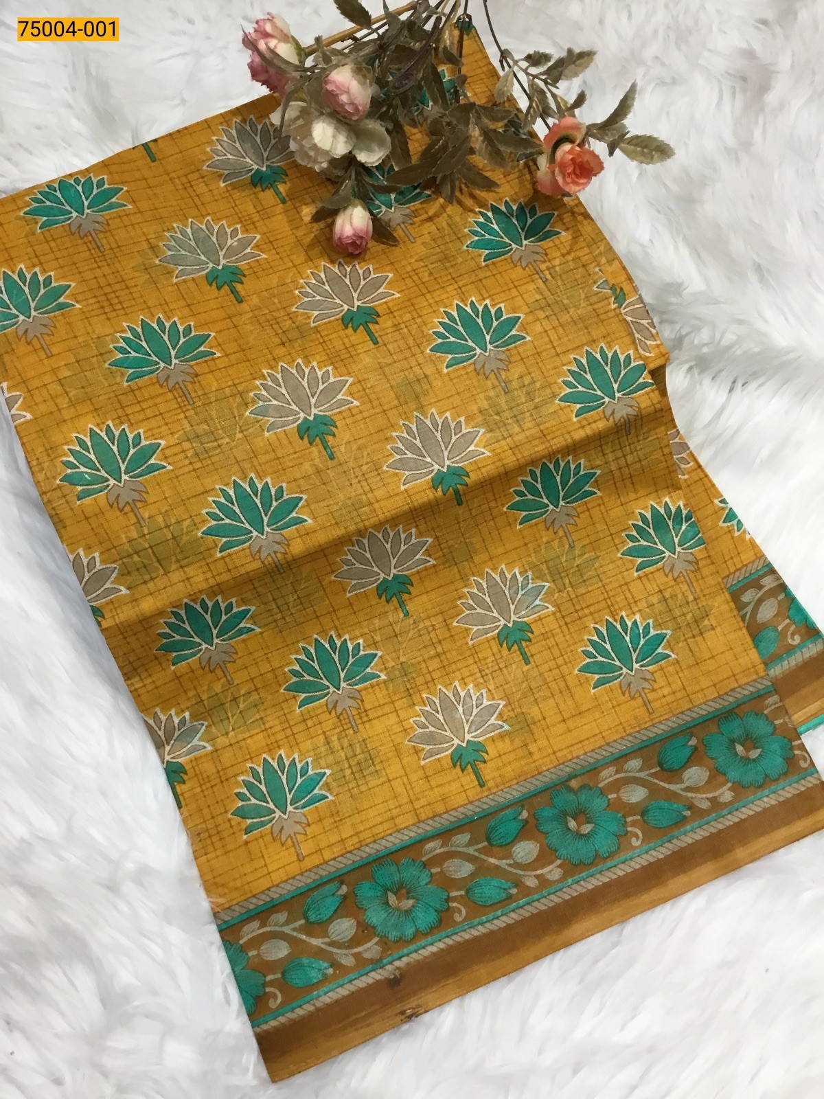 Yellow Voil cotton printed sarees