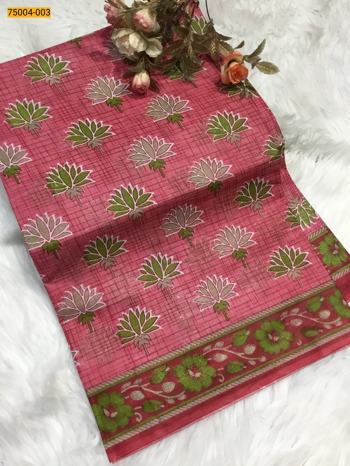 Pink Voil cotton printed sarees