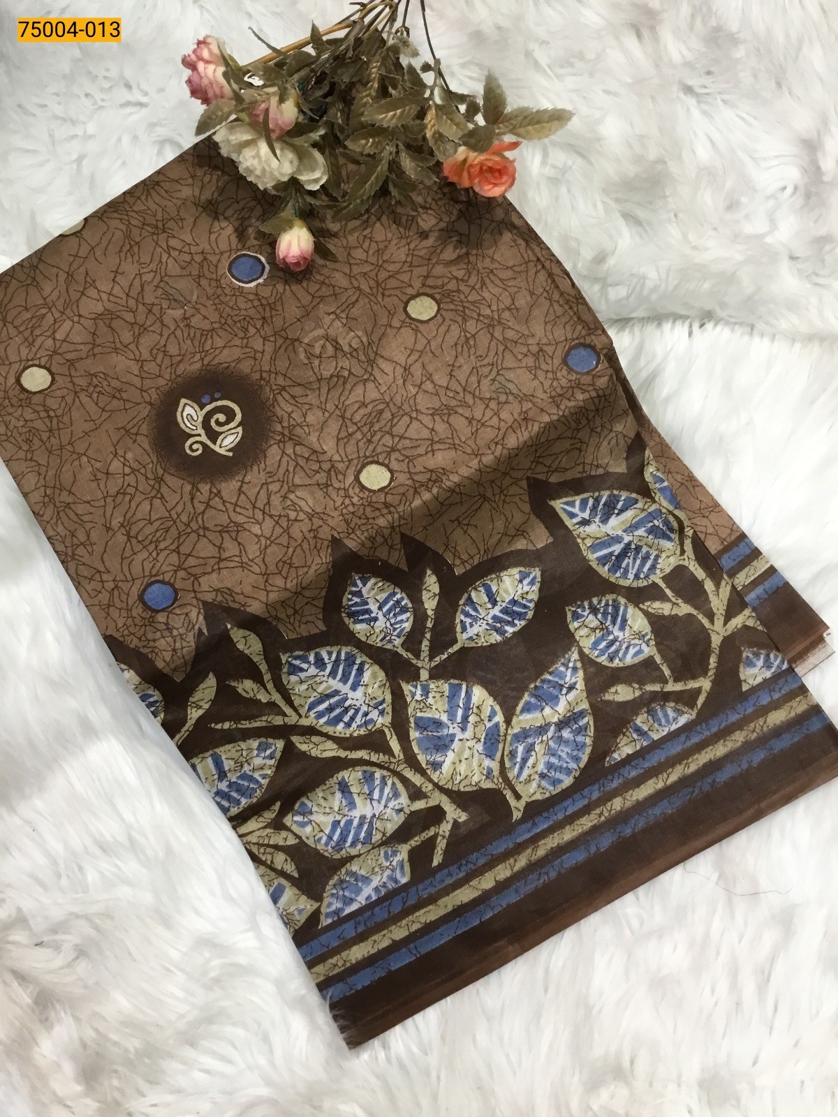 Brown Voil cotton printed sarees