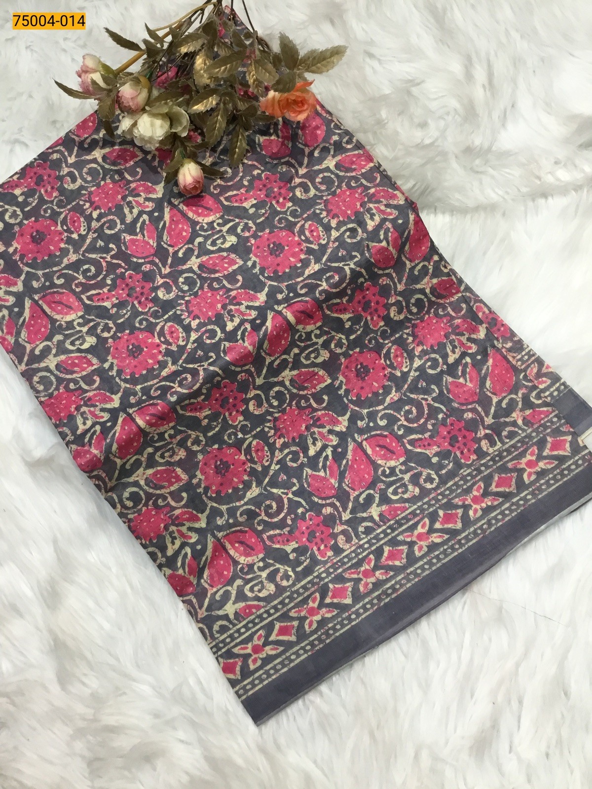 Gray Voil cotton printed sarees