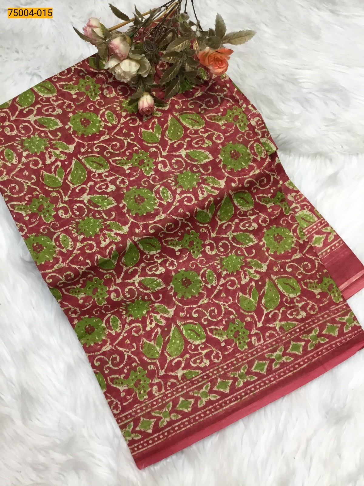 Peach Voil cotton printed sarees