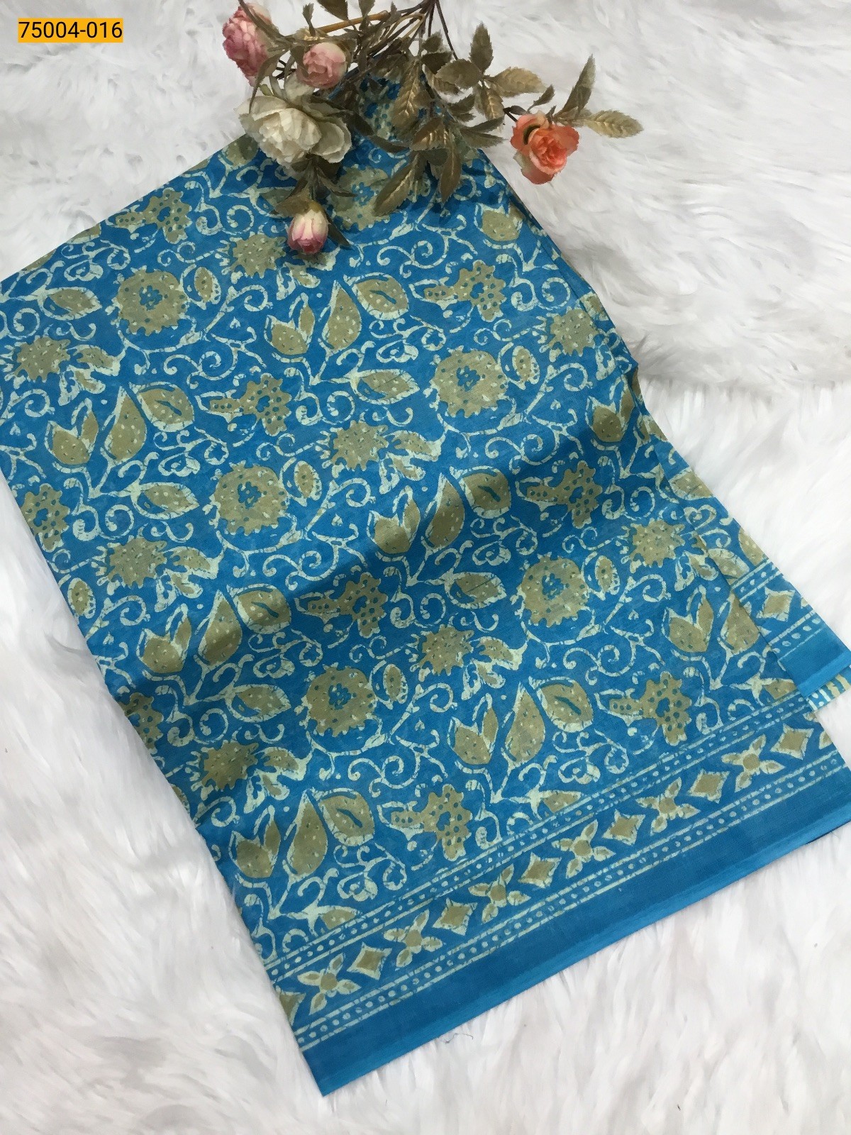 Sky Blue Voil cotton printed sarees