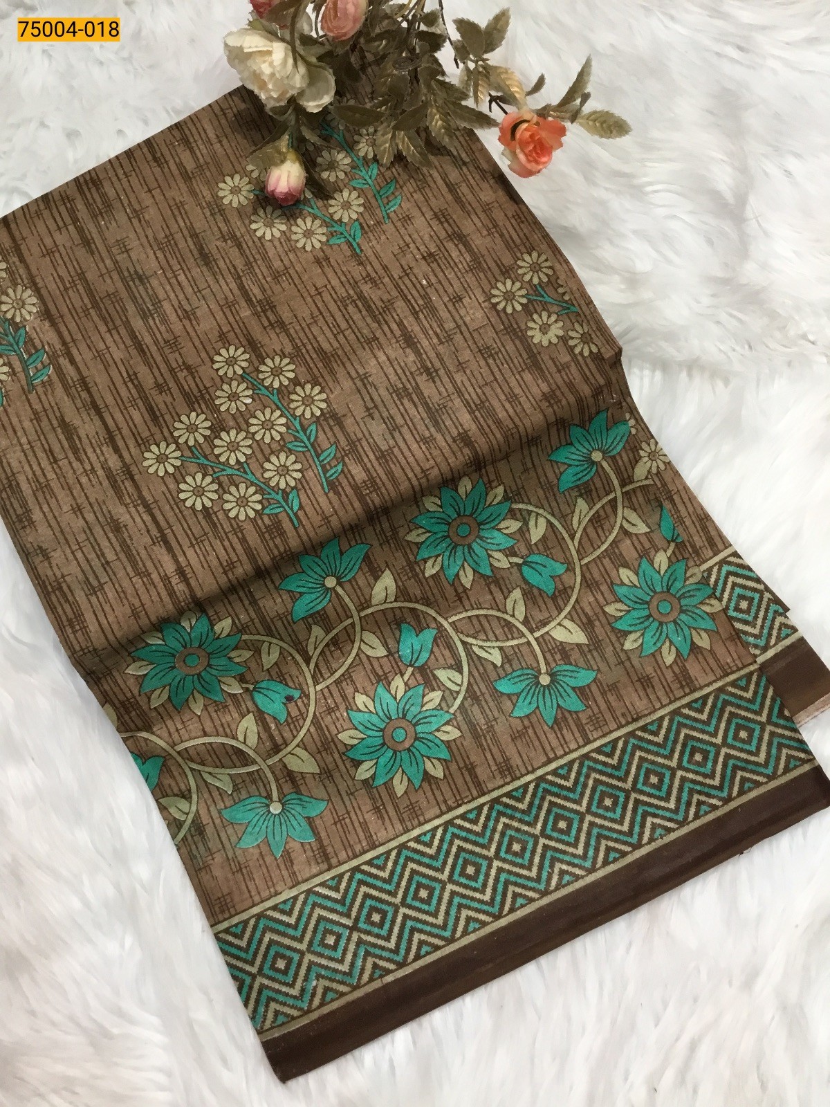 Brown Voil cotton printed sarees