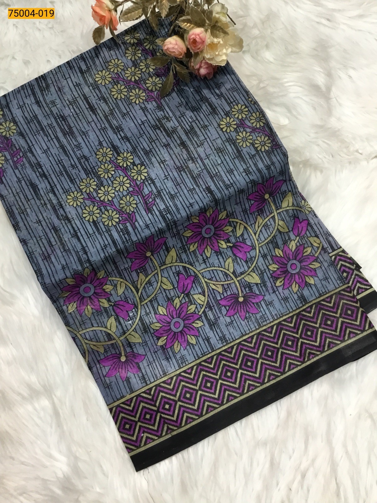 Gray Voil cotton printed sarees