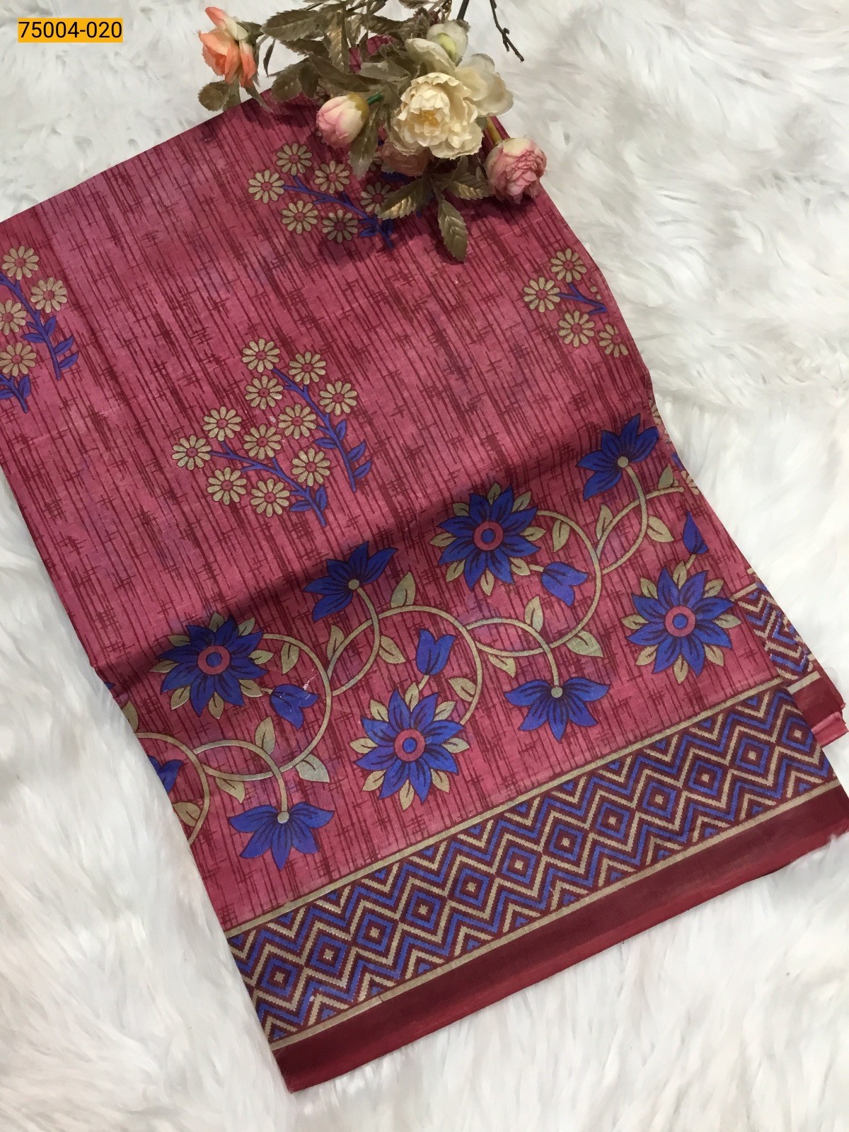 Pink Voil cotton printed sarees
