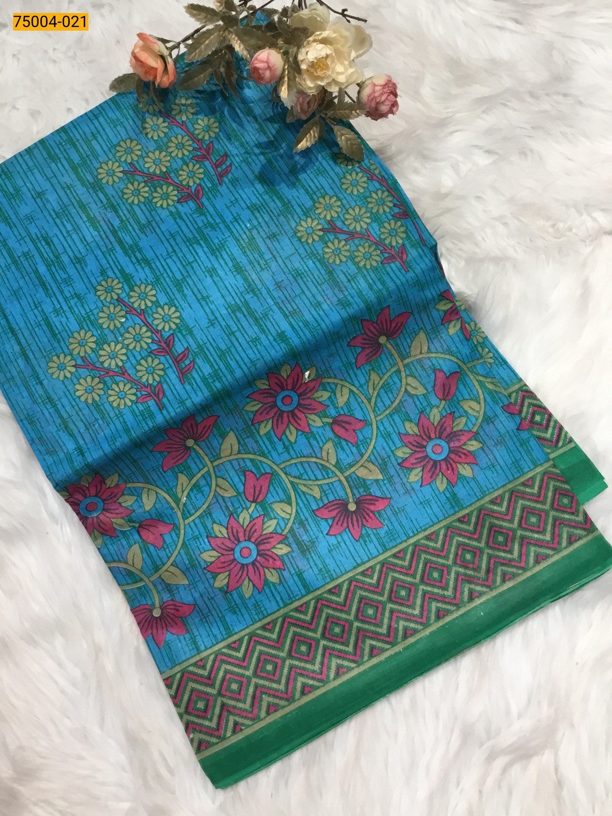 Sky Blue Voil cotton printed sarees