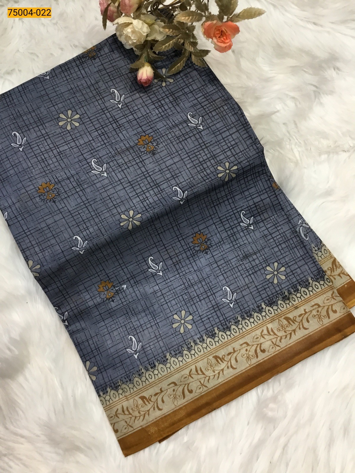 Gray Voil cotton printed sarees