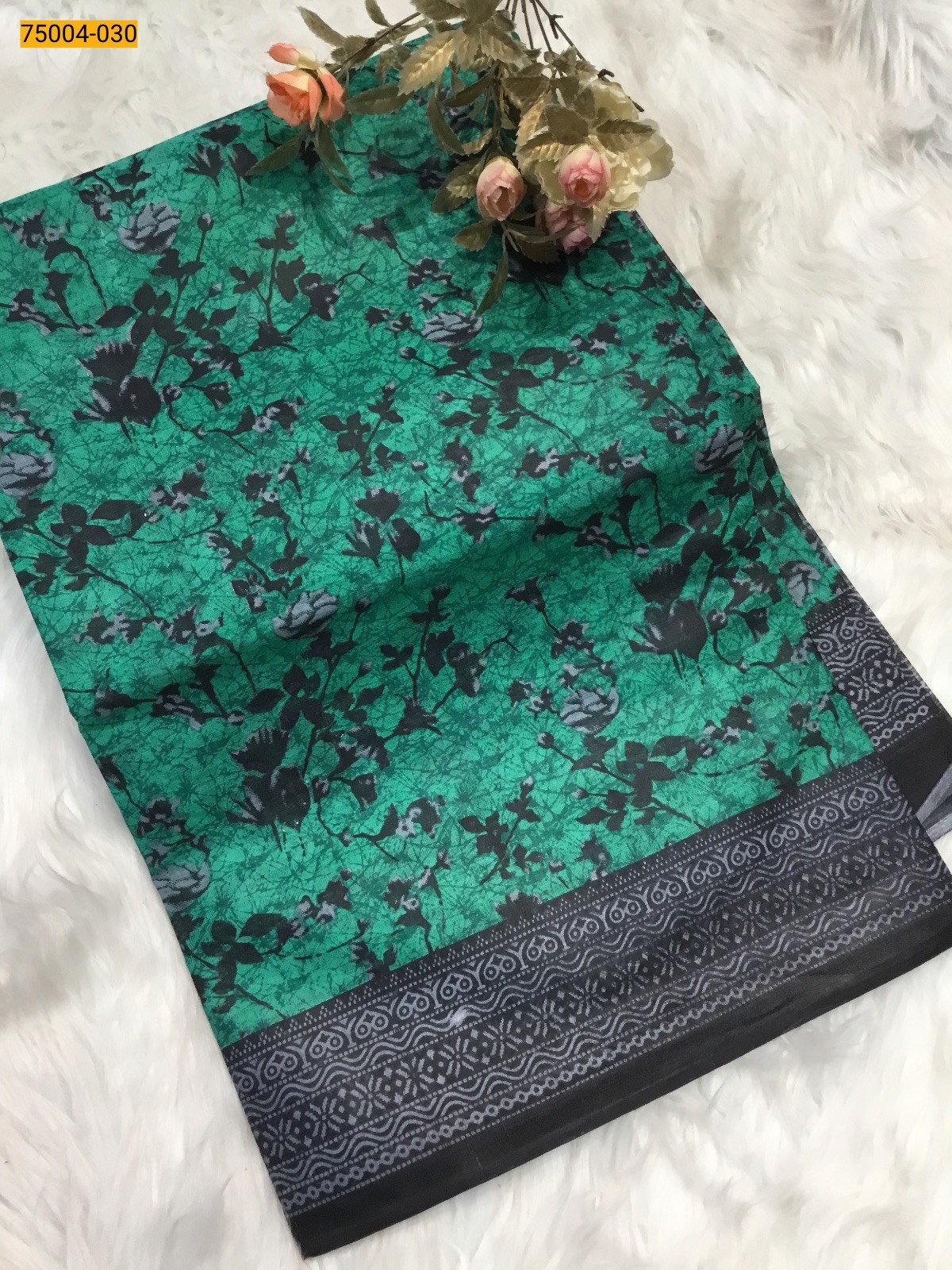 Green Voil cotton printed sarees