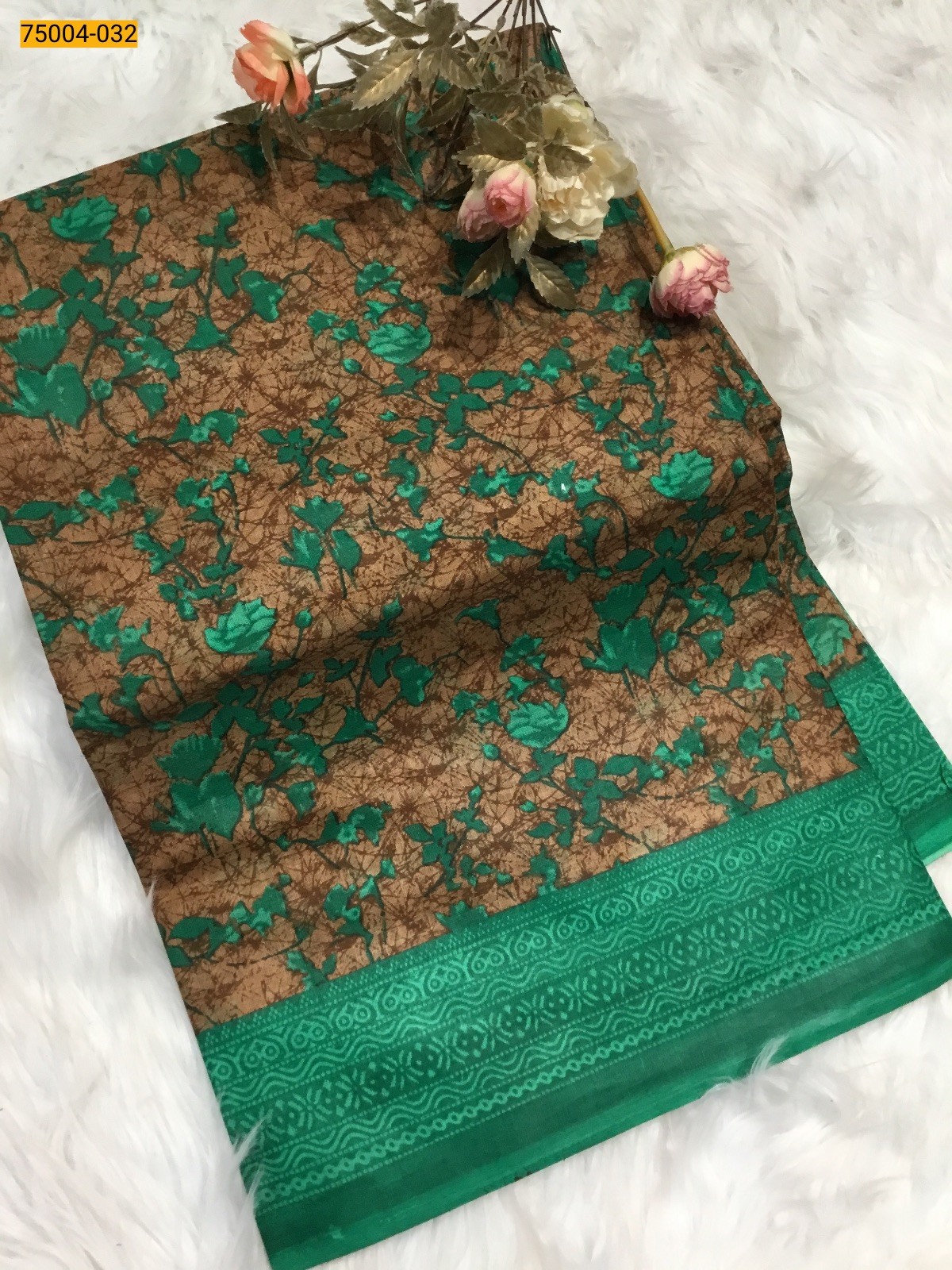 Brown Voil cotton printed sarees