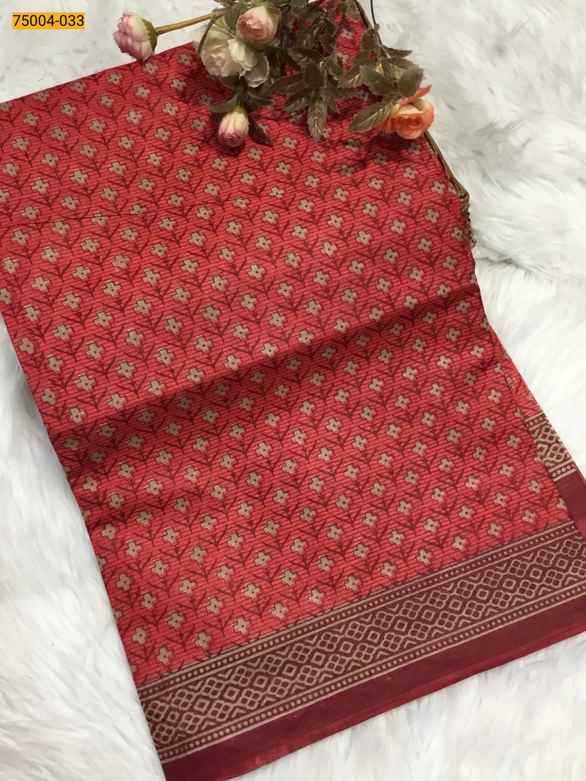 Red Voil cotton printed sarees