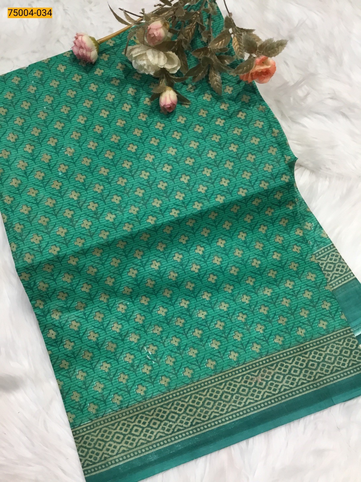 Green Voil cotton printed sarees