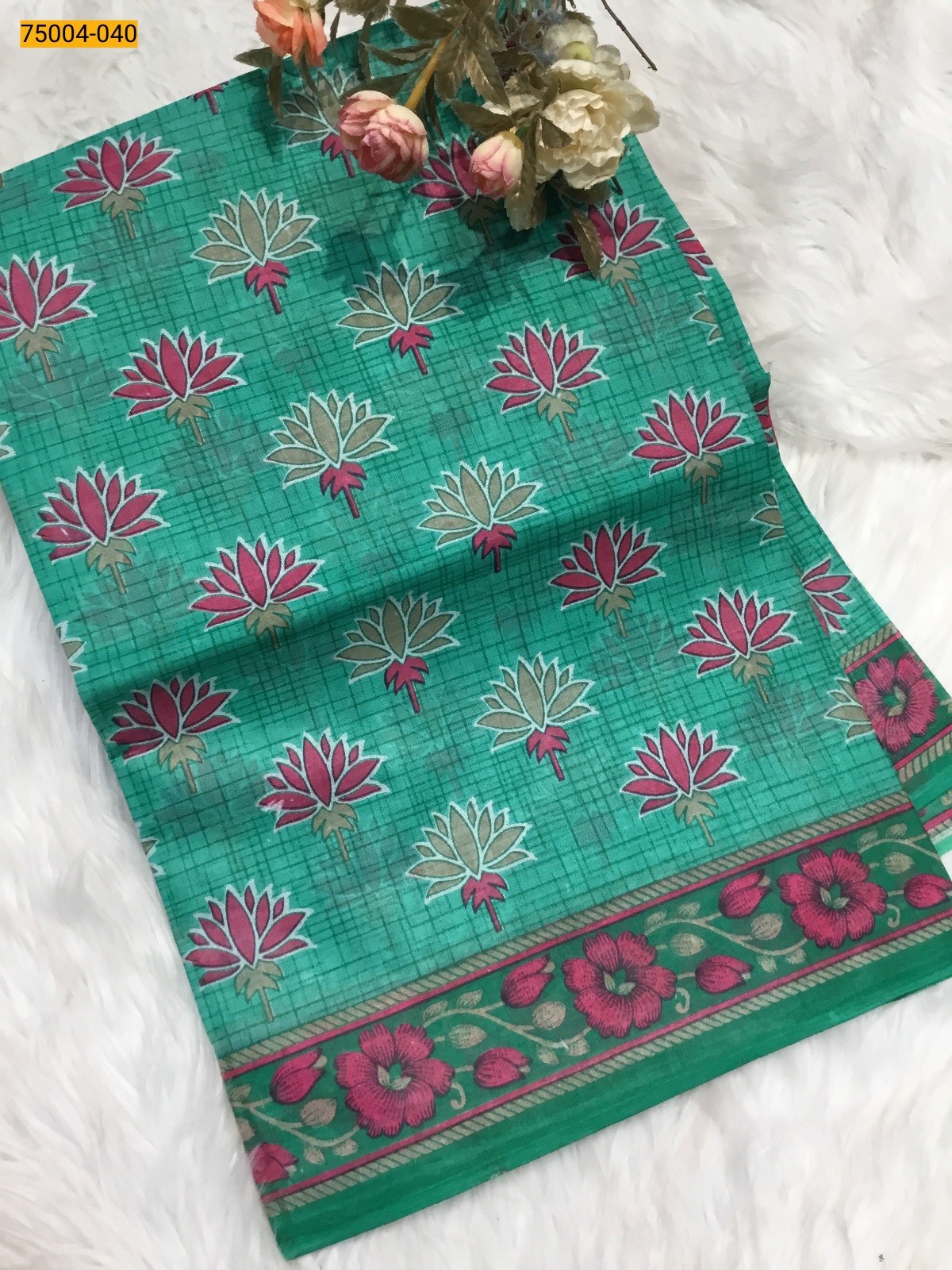 Green Voil cotton printed sarees