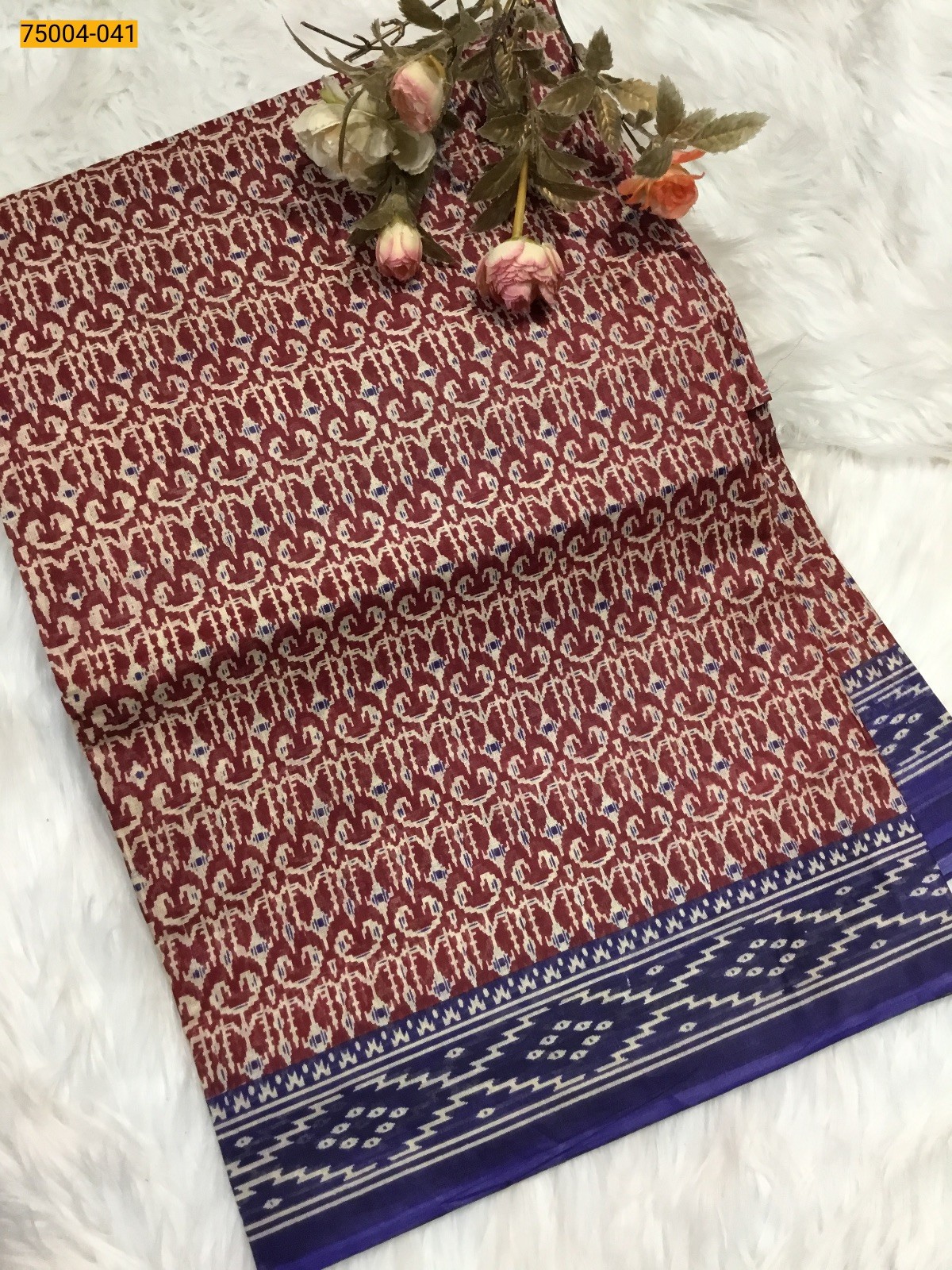 Maroon Voil cotton printed sarees