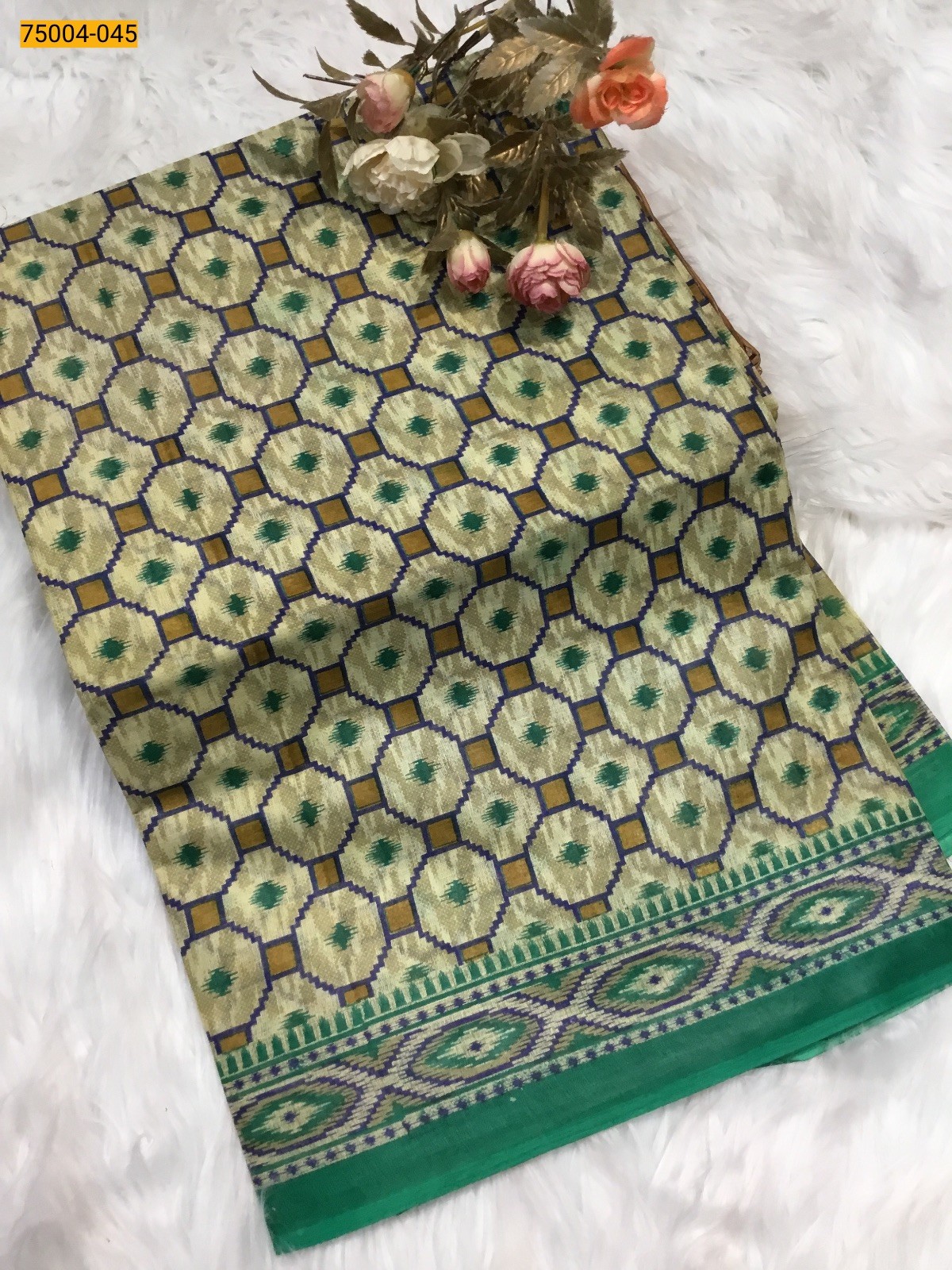 Sandal with green Voil cotton printed sarees