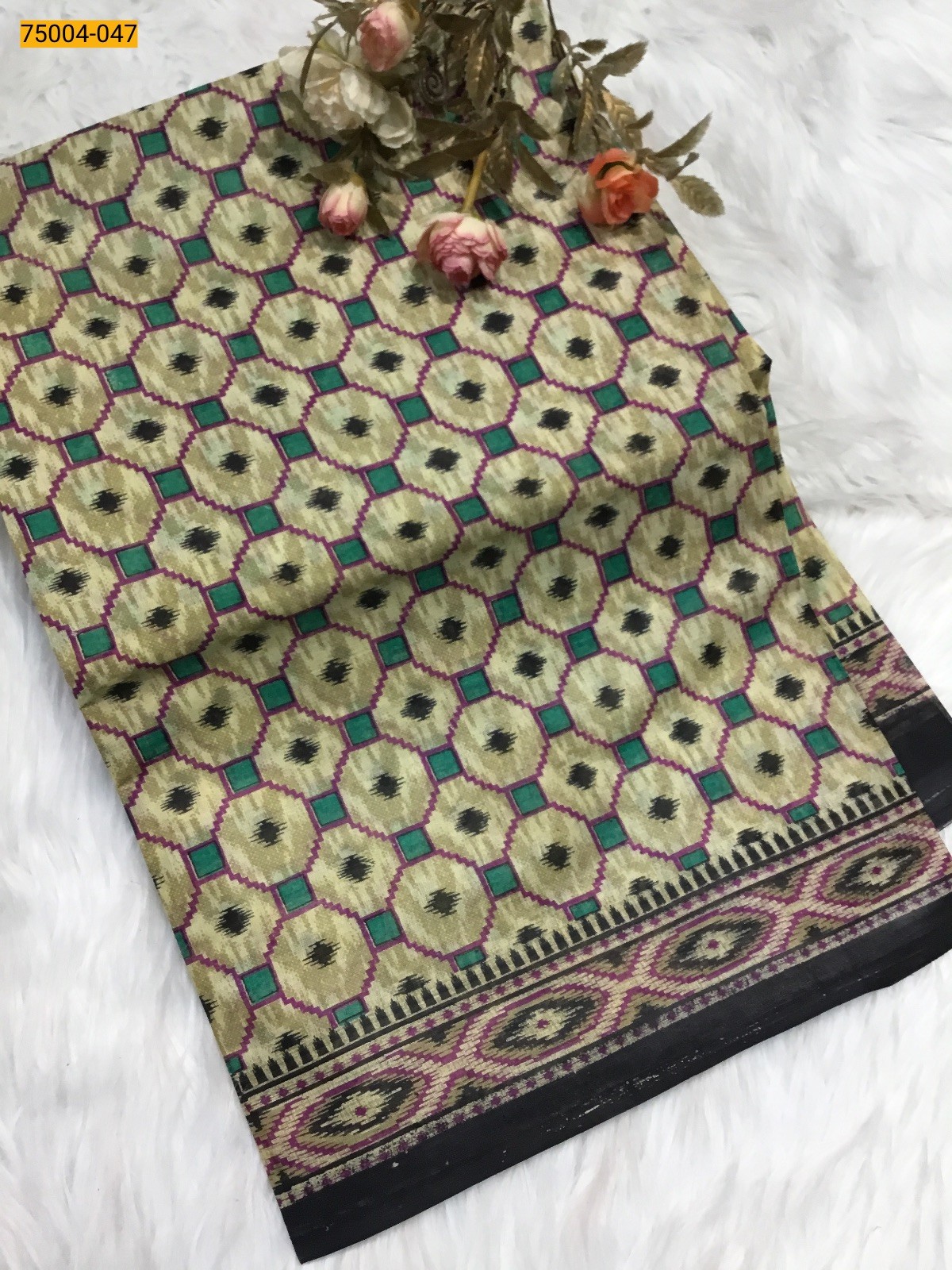 Sandal with blue Voil cotton printed sarees