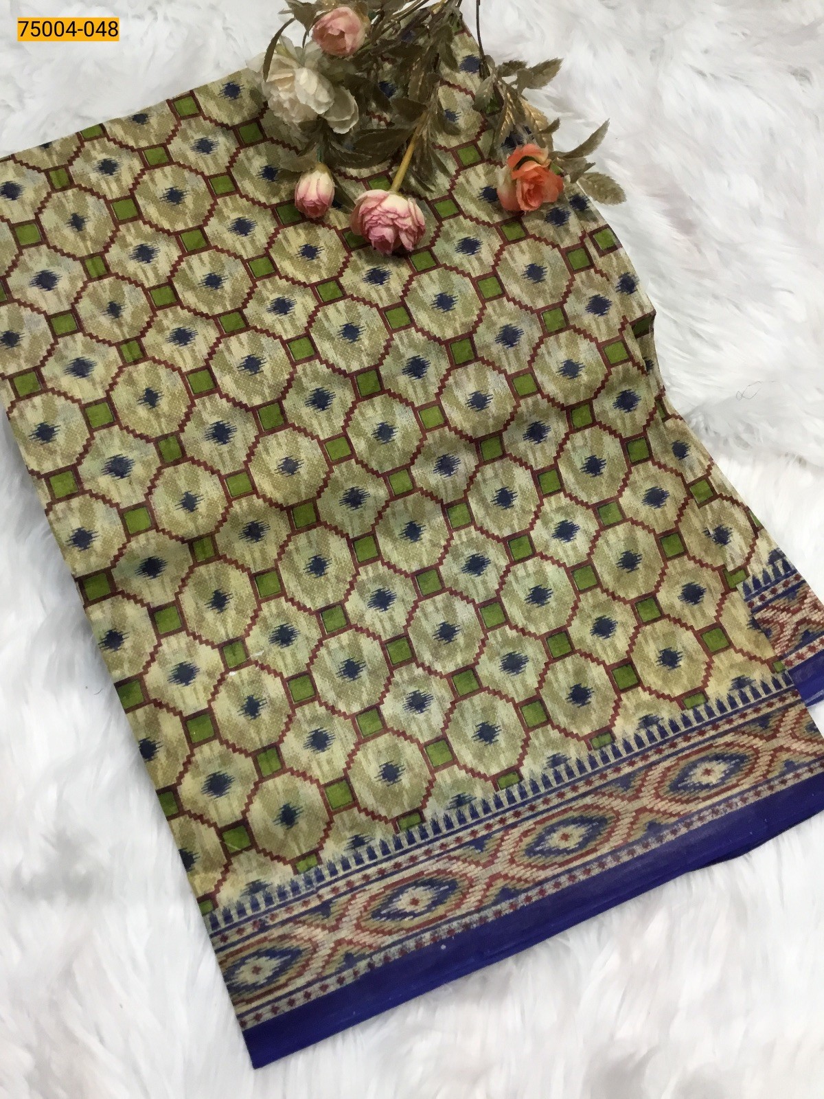 Sandal with blue Voil cotton printed sarees