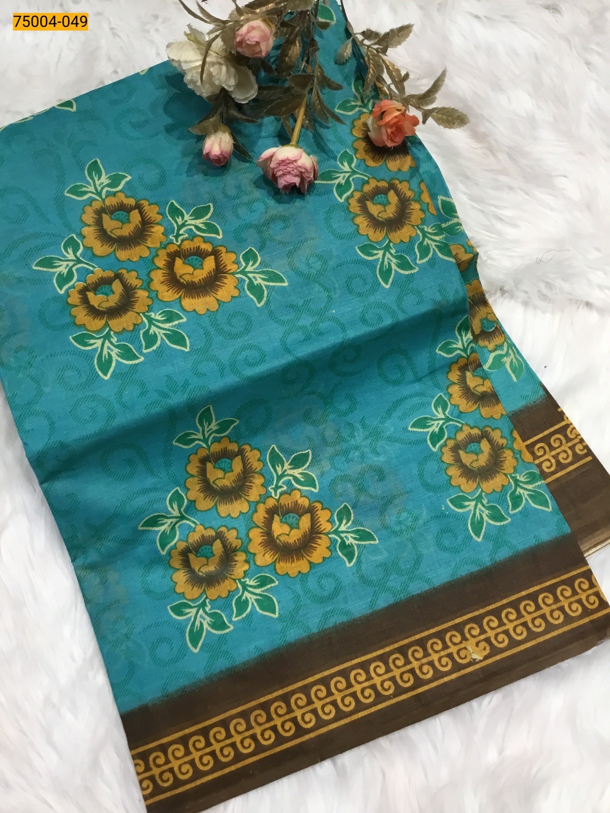 Blue Voil cotton printed sarees