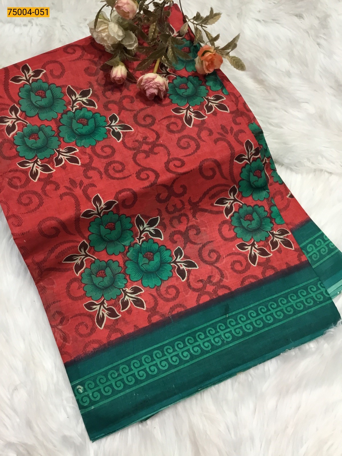 Red Voil cotton printed sarees