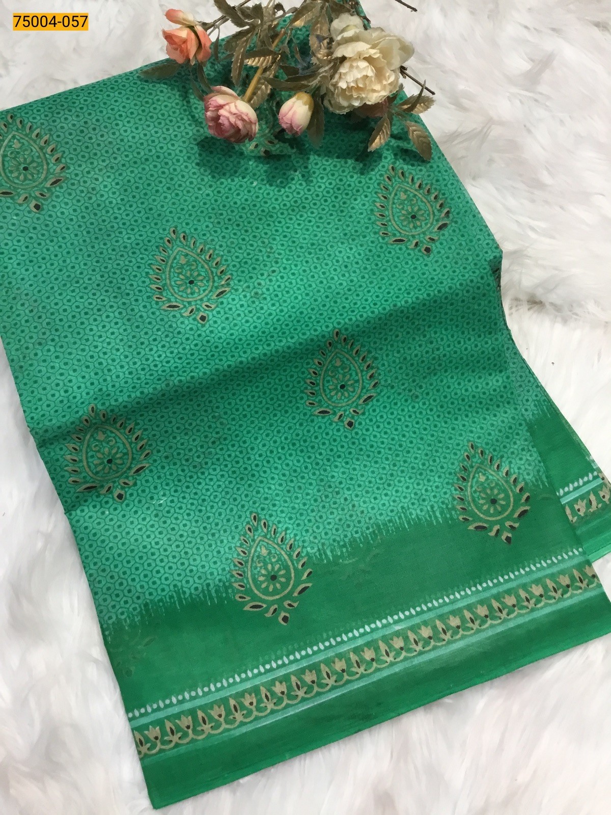 Green Voil cotton printed sarees