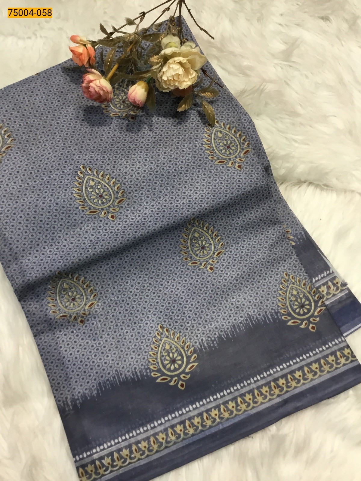 Gray Voil cotton printed sarees