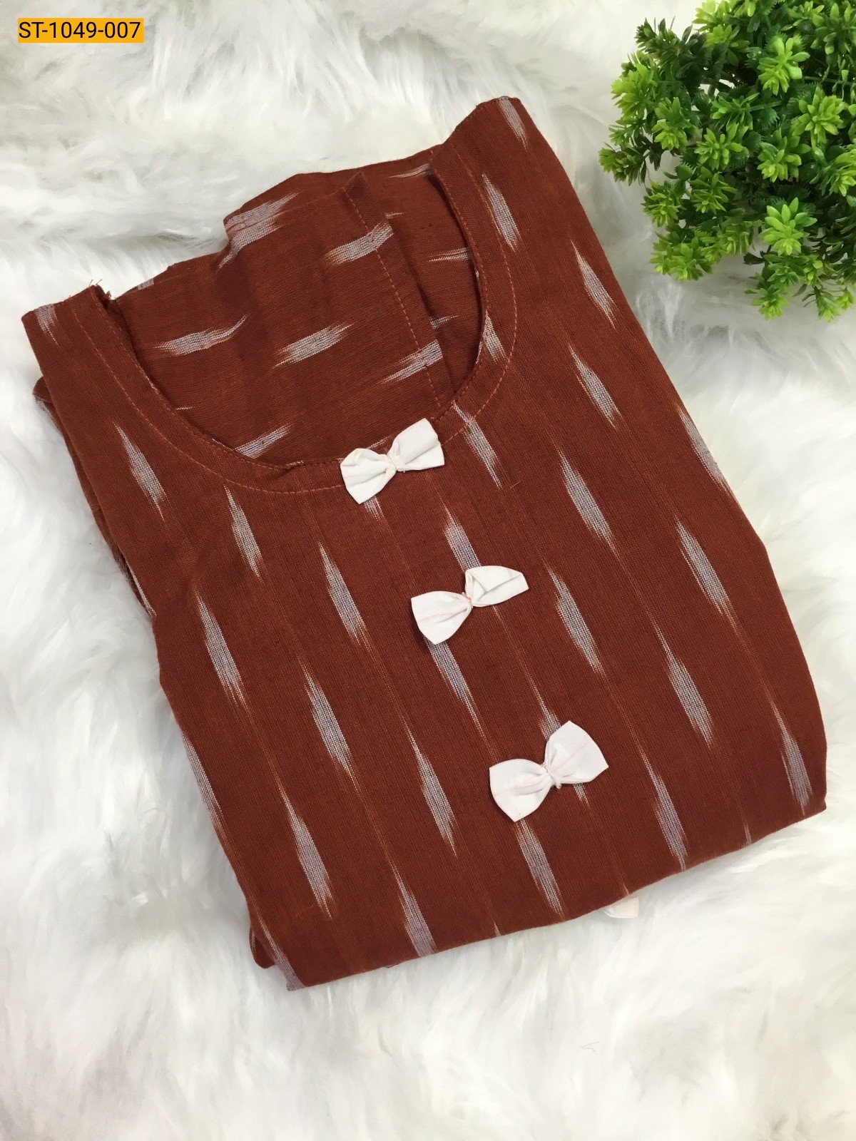 Brown ikkat cotton kurtis