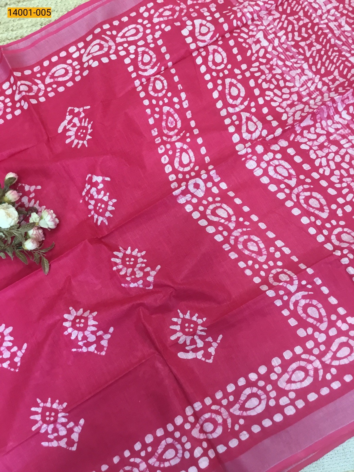 Pink Linen Cotton Batik Printed Sarees