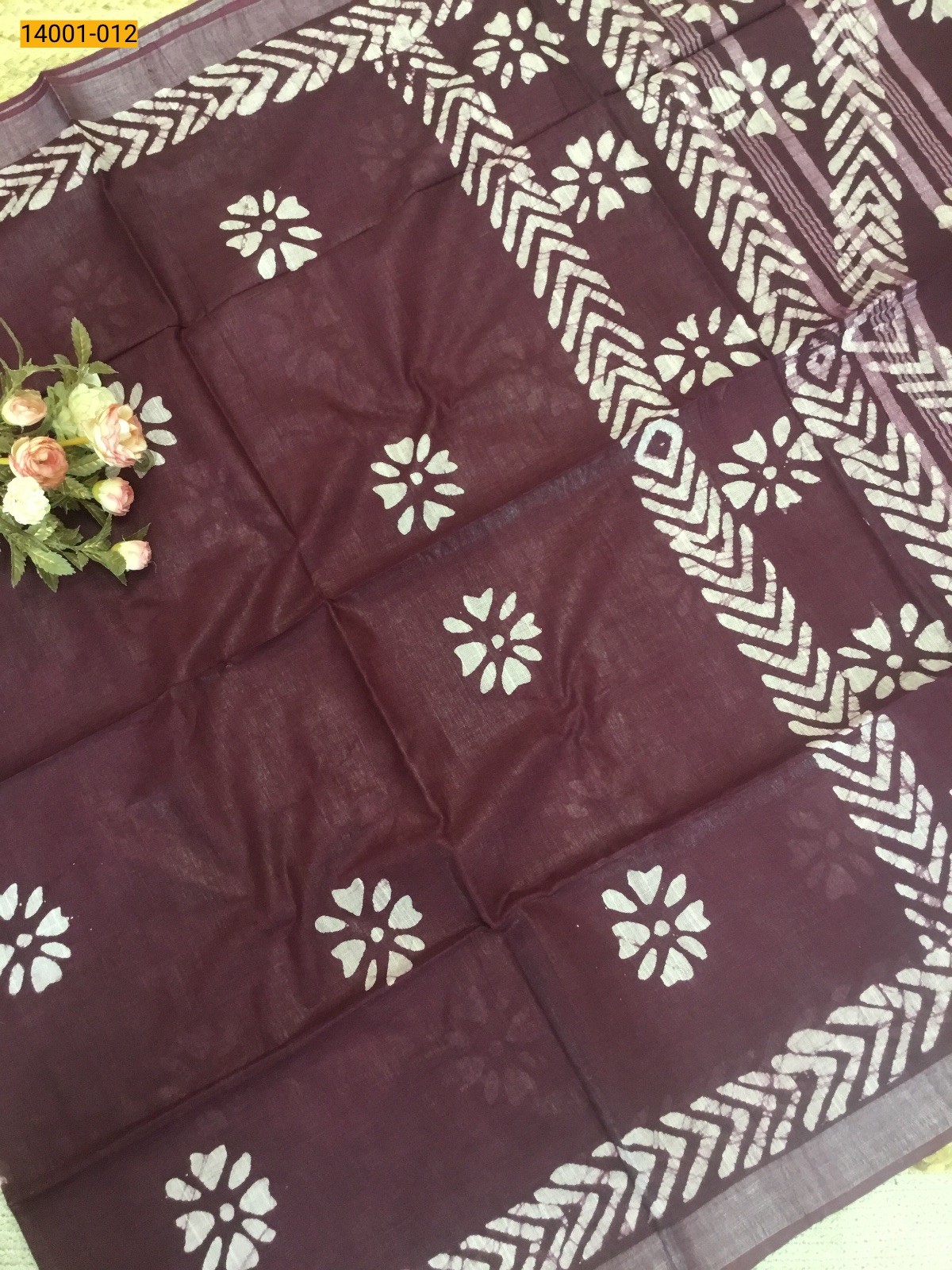 Violet Linen Cotton Batik Printed Sarees