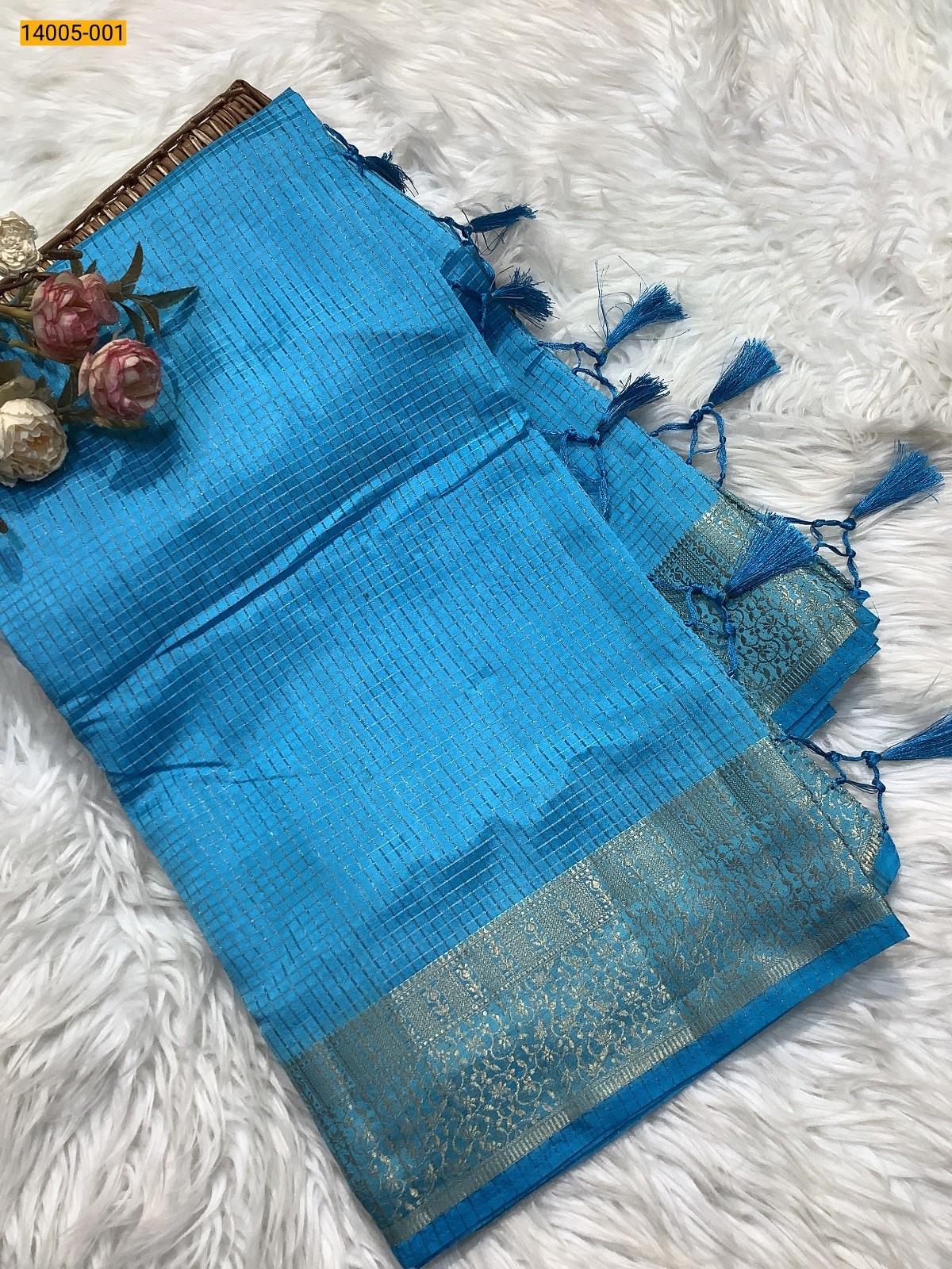 Blue Mysore Raw Silk Saree