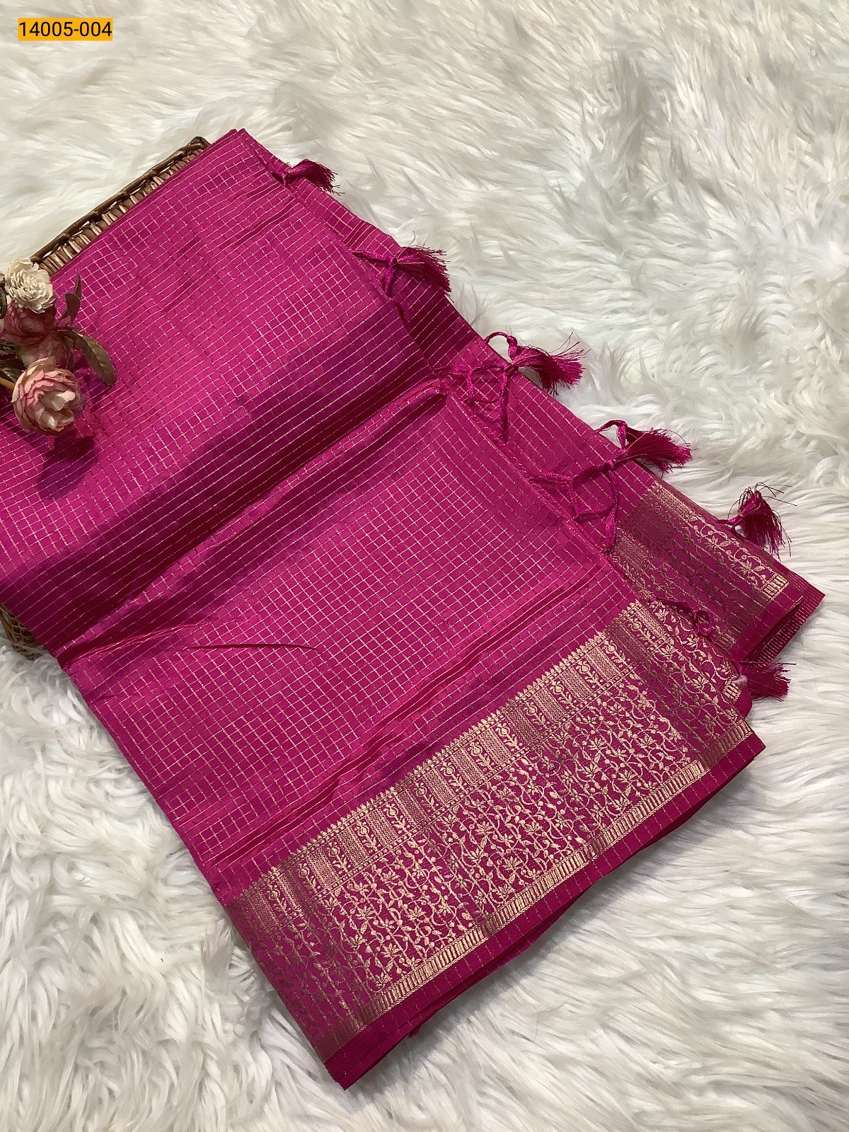 Dark Pink Mysore Raw Silk Saree