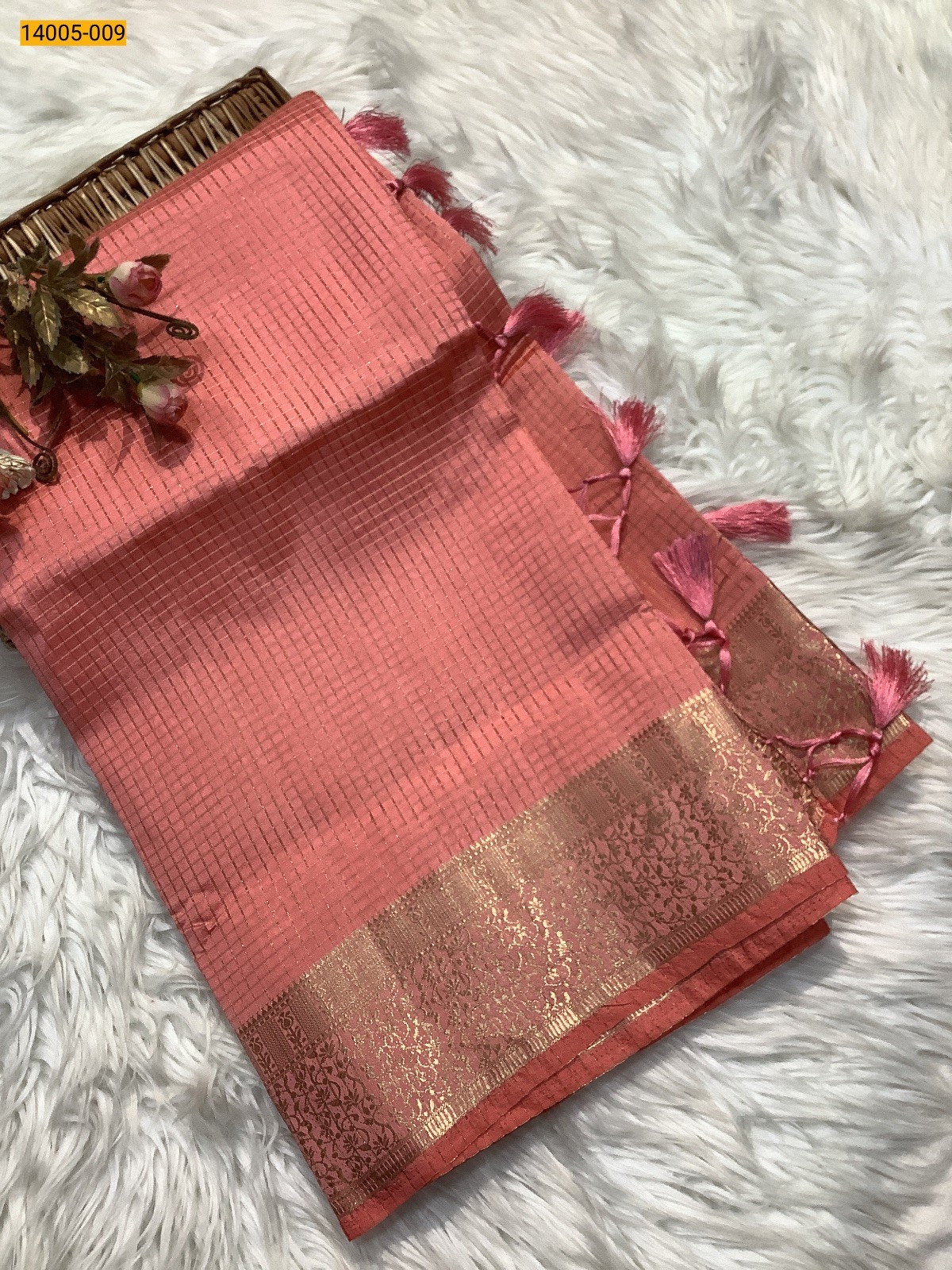 Peach Mysore Raw Silk Saree