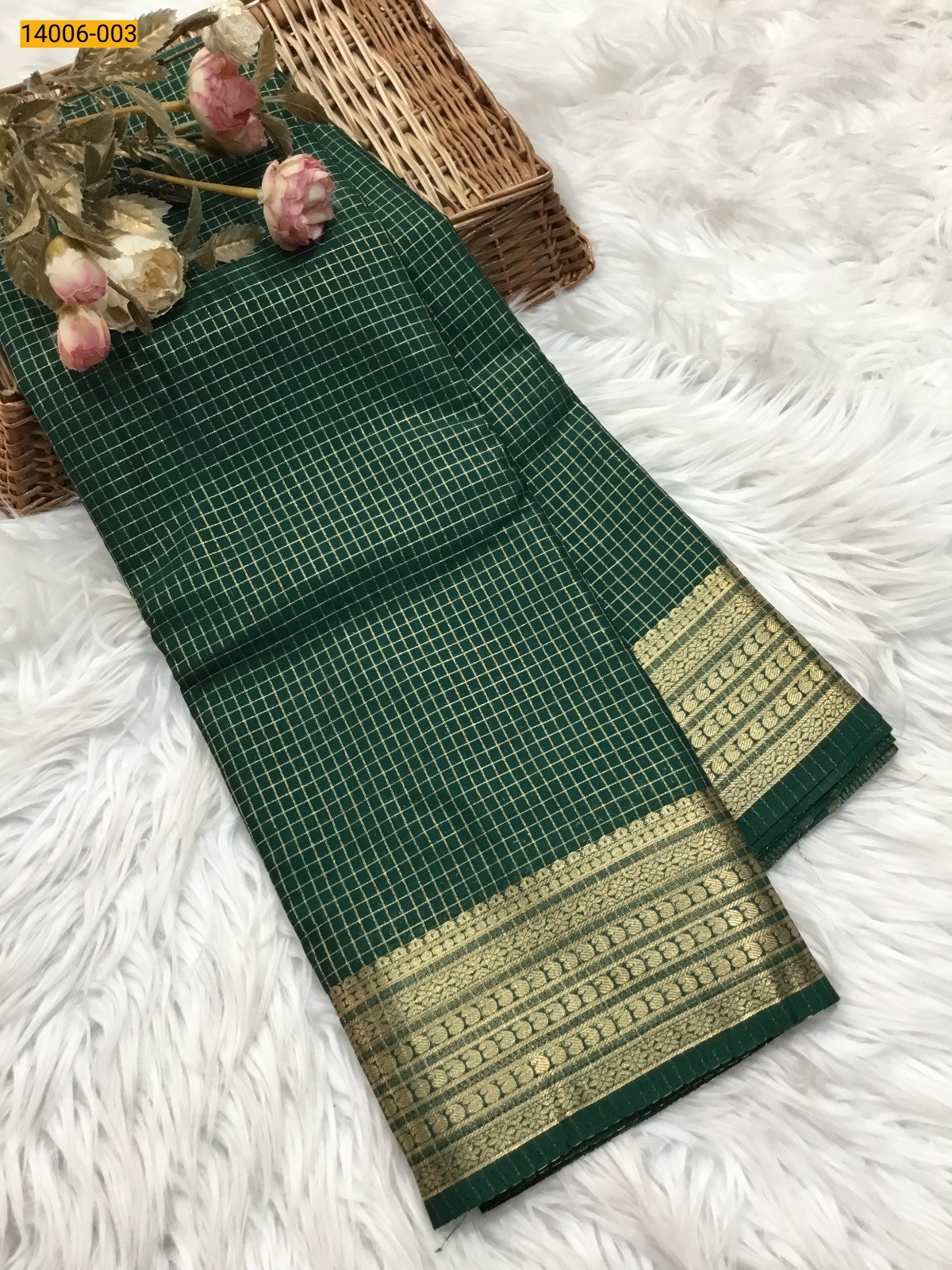 Dark Green Mysore Fancy Crepe Silk Saree