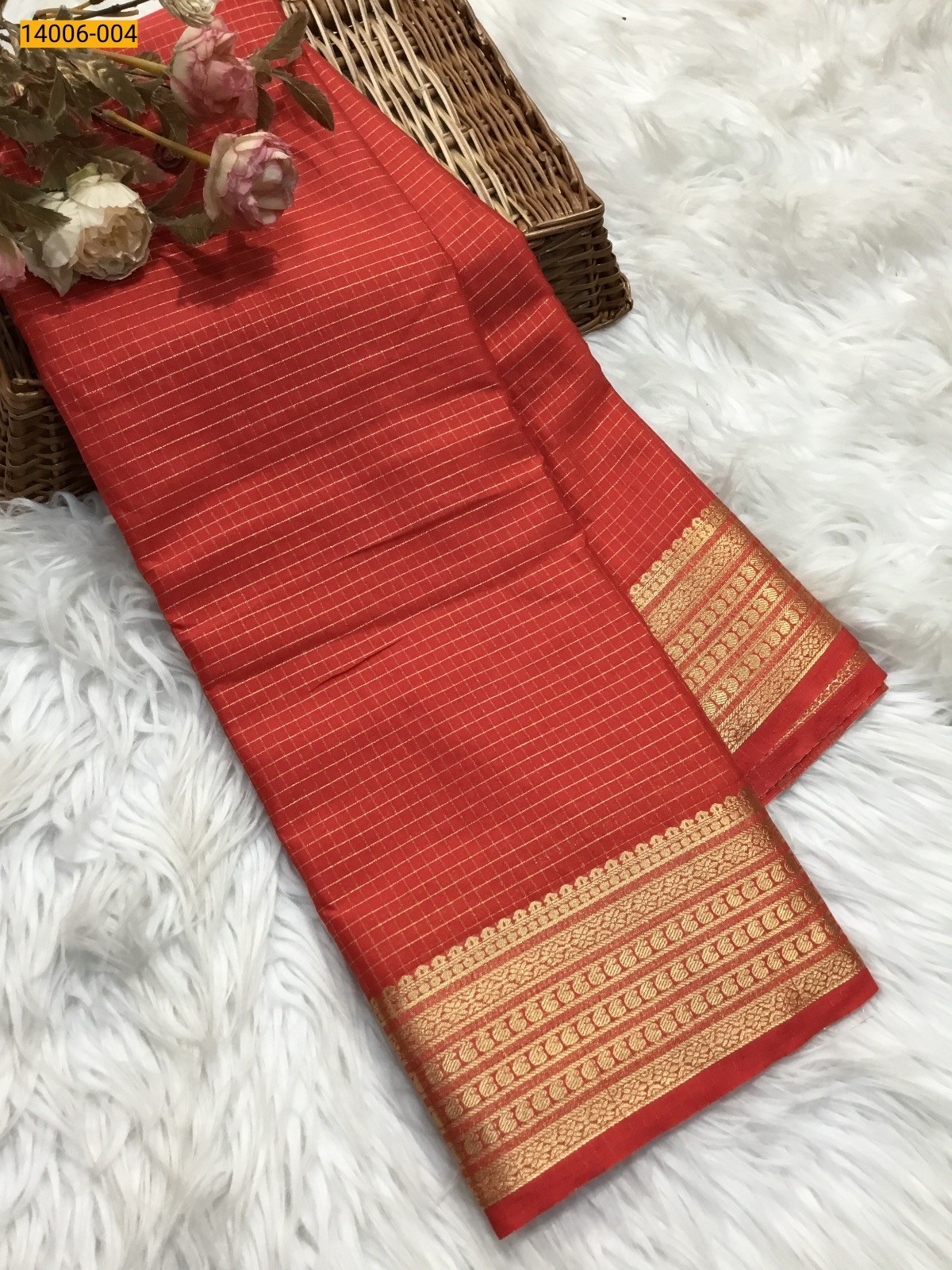 Red Mysore Fancy Crepe Silk Saree