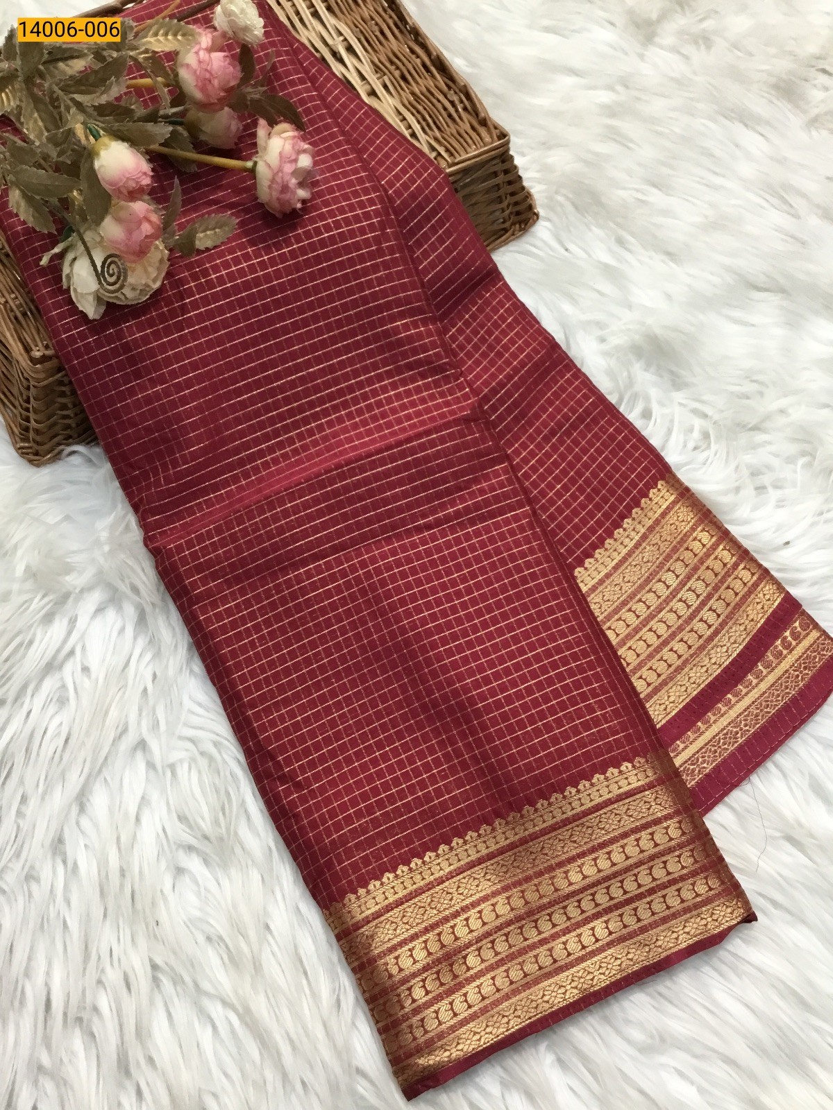 Dark Red Mysore Fancy Crepe Silk Saree