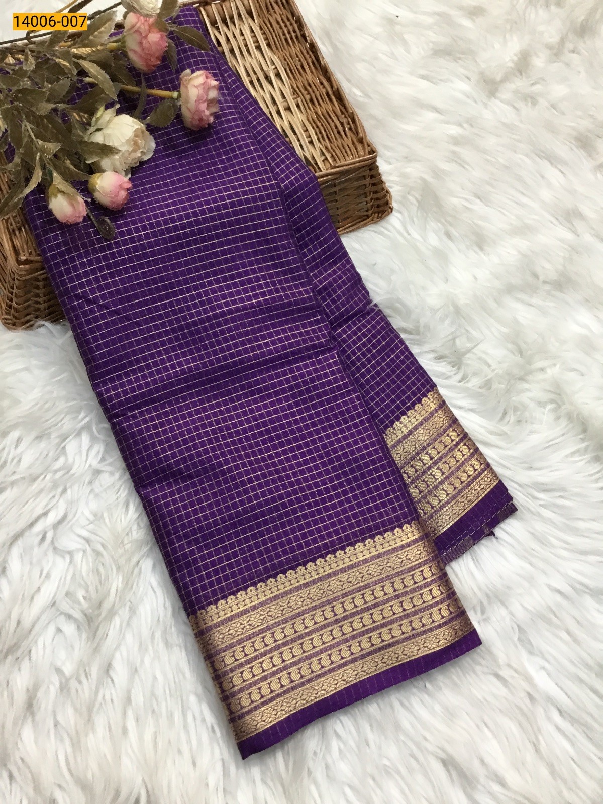 Dark Violet Mysore Fancy Crepe Silk Saree