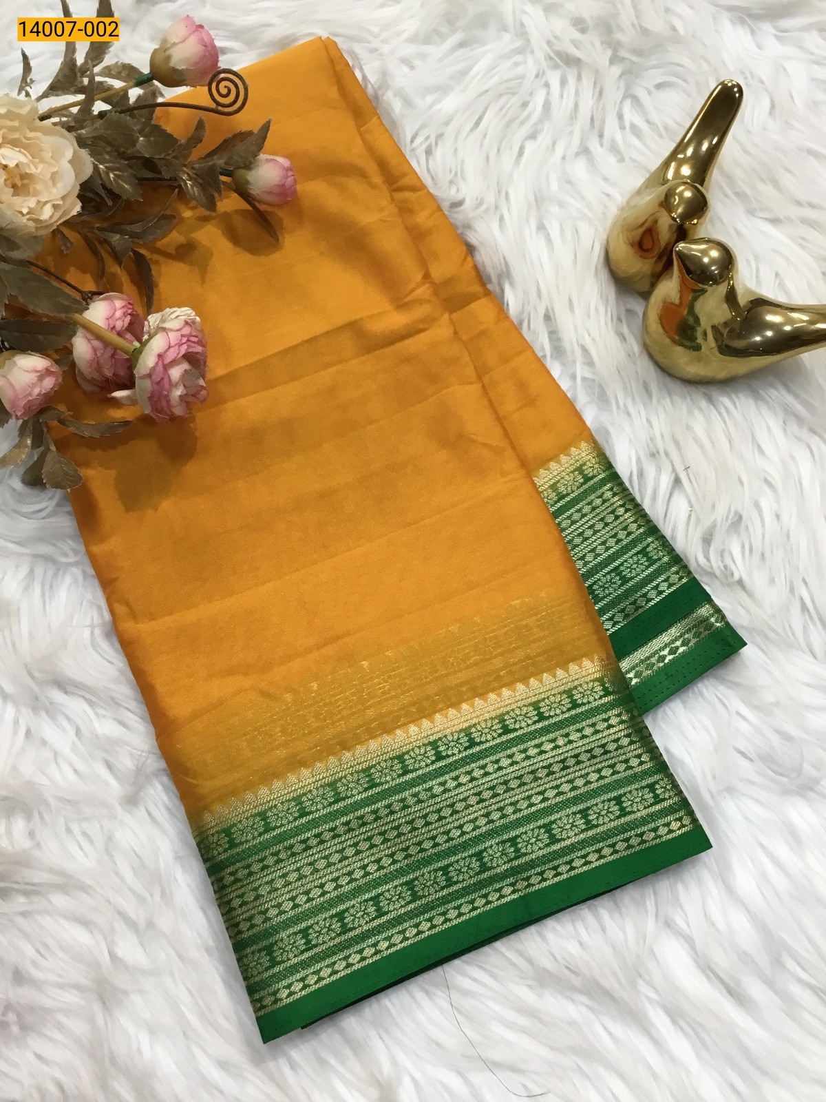 Yellow Mysore Fancy Crepe Silk Saree