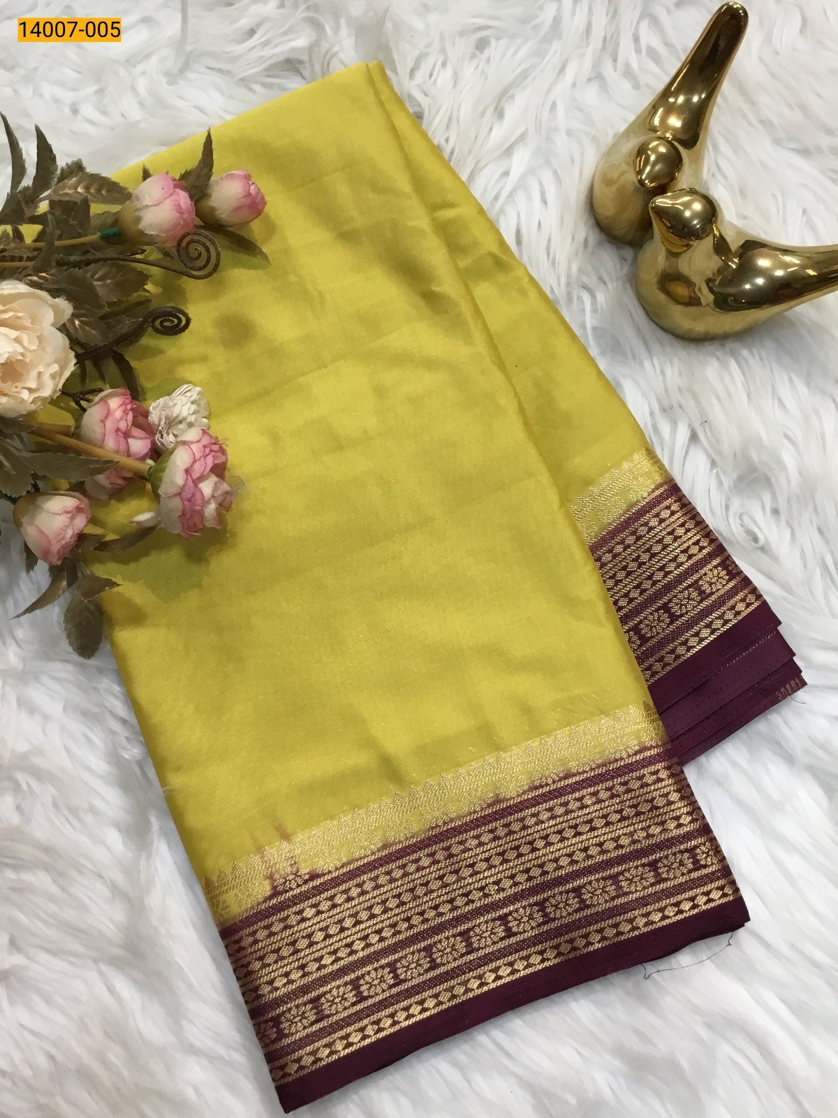 Yellow Mysore Fancy Crepe Silk Saree