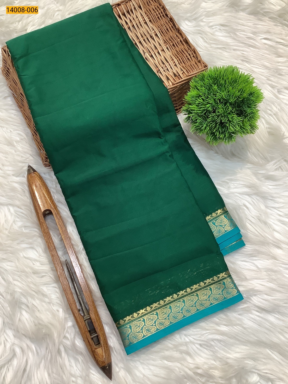 Dark Green Mysore Fancy Crepe Silk Saree