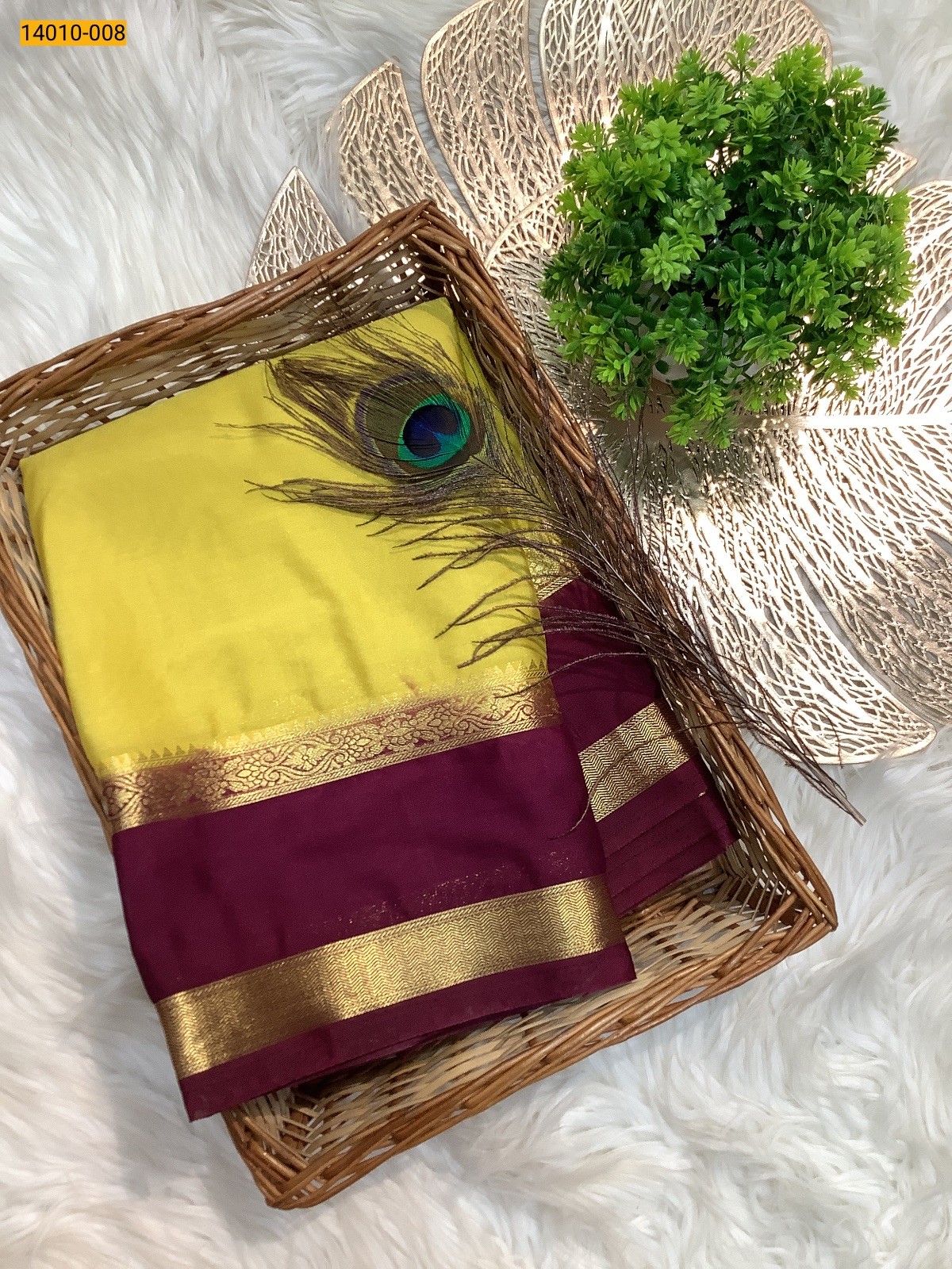 Yellow Mysore Fancy Crepe Silk Saree