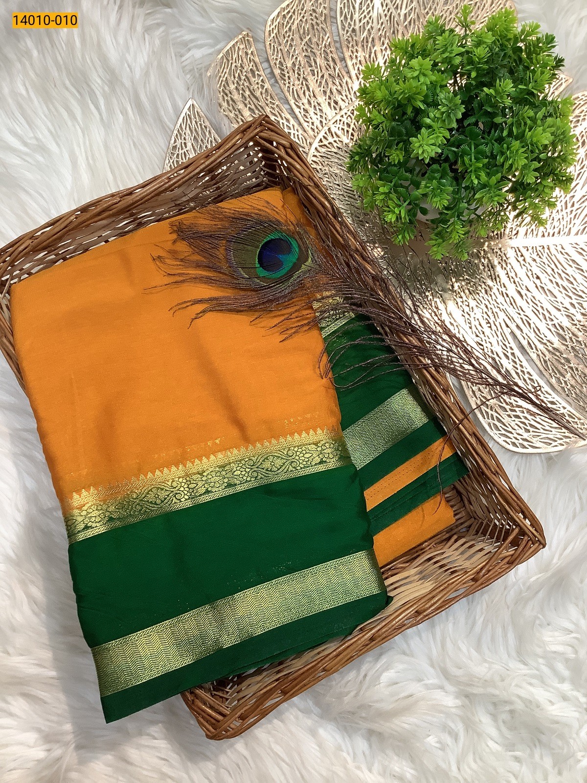 Orange Mysore Fancy Crepe Silk Saree