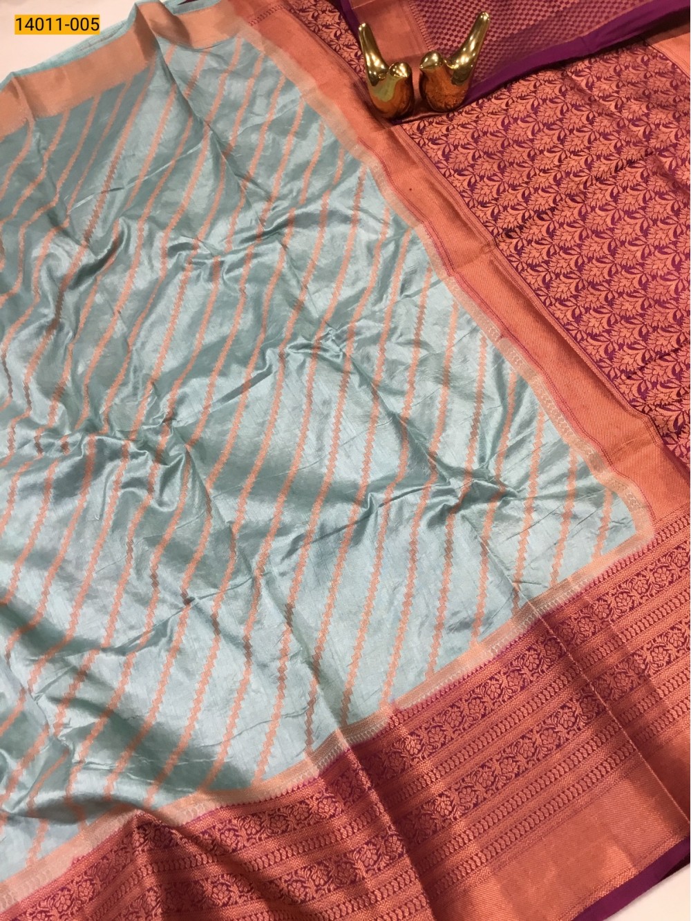 Sea Green Soft Tussar Silk Saree