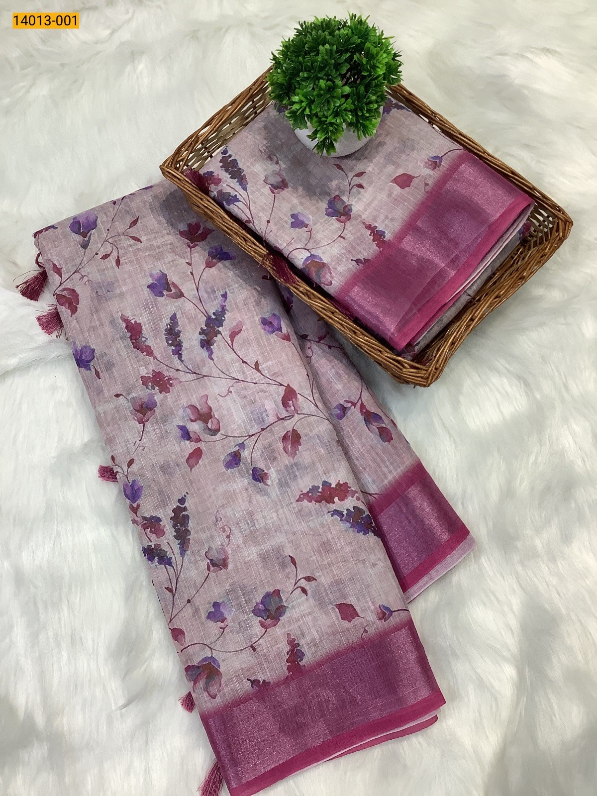 Pink Linen Cotton Saree