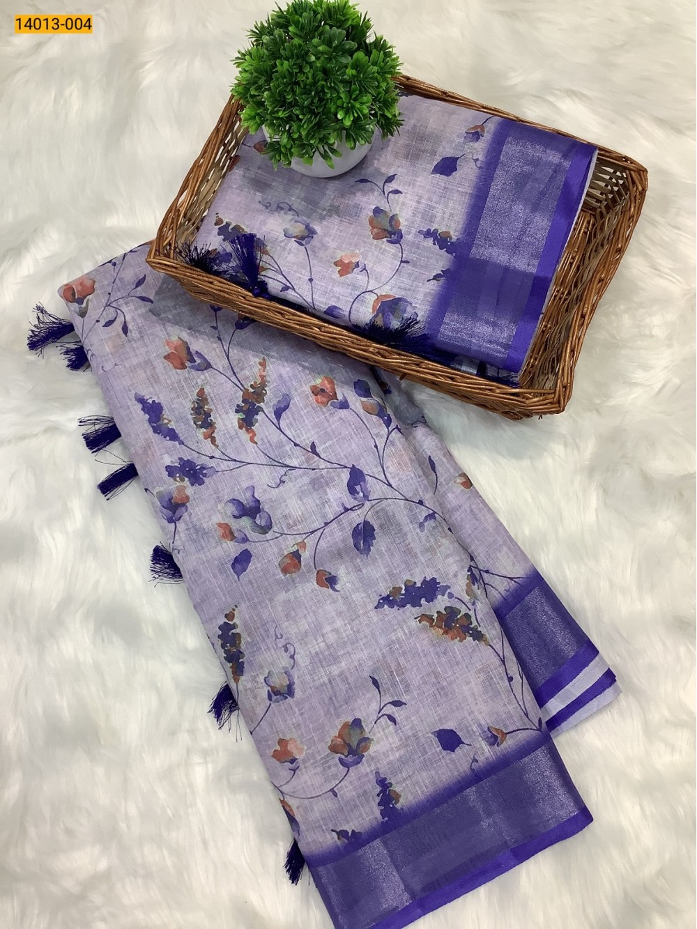 Blue Linen Cotton Saree