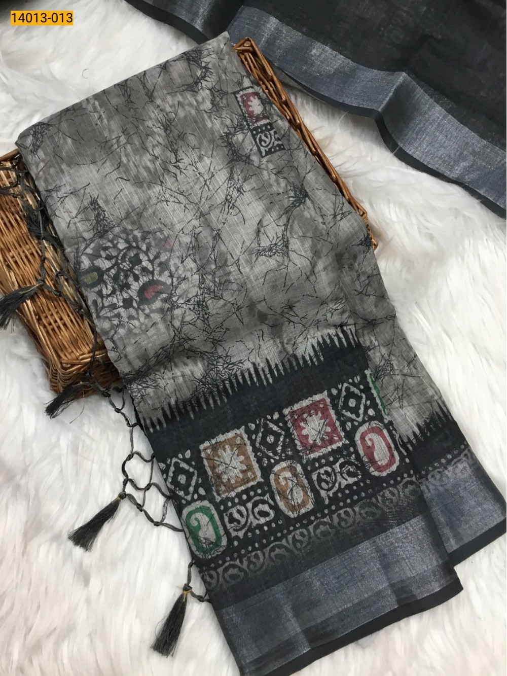 Gray Linen Cotton Saree