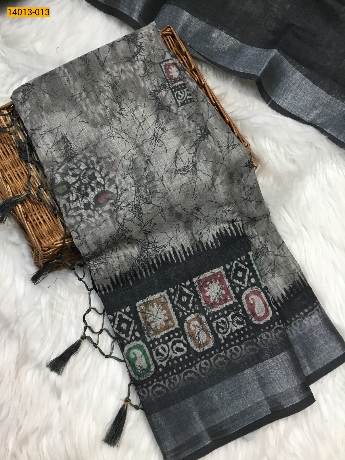 Gray Linen Cotton Saree