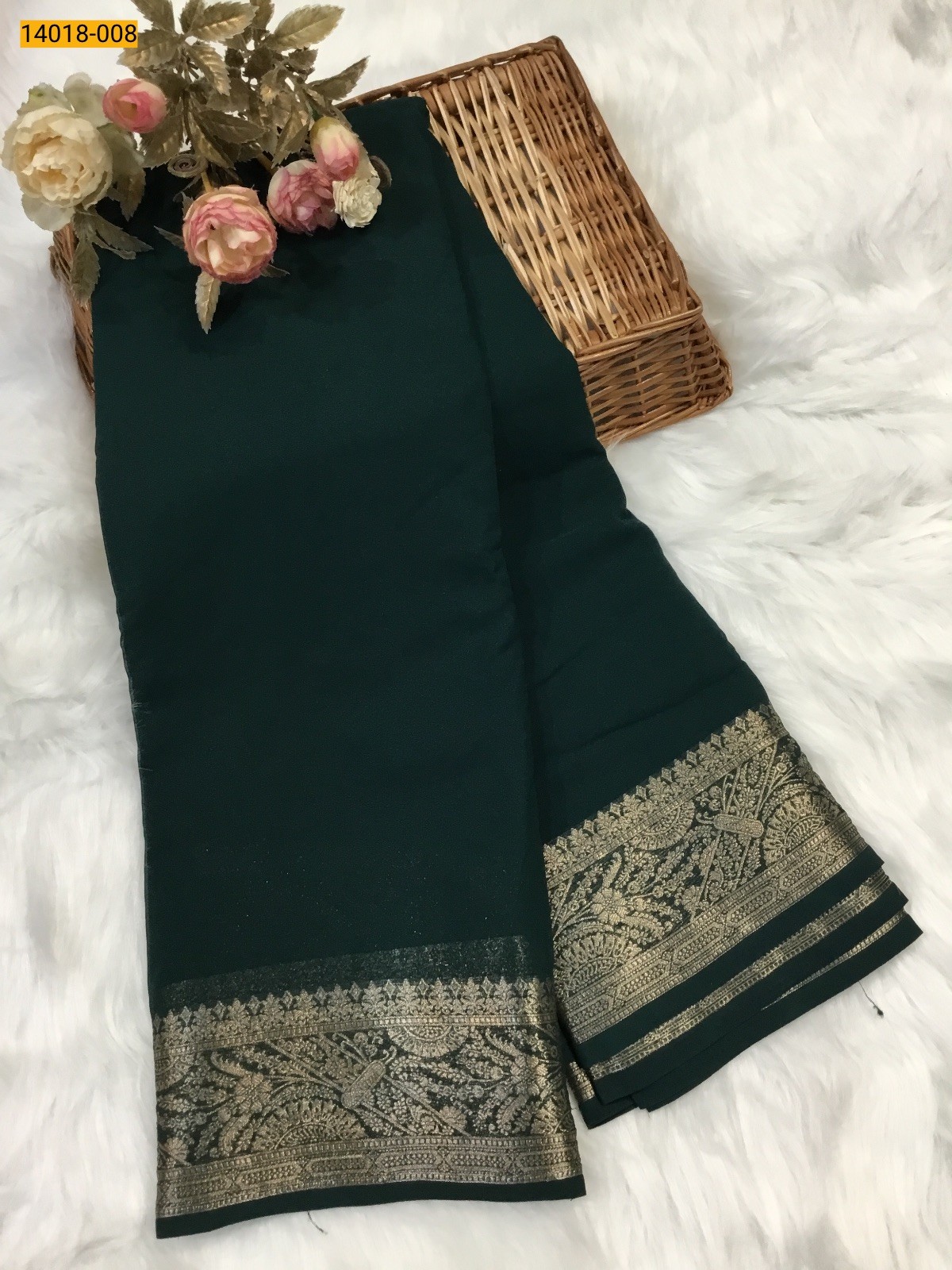 Dark Green Banaras Fancy Georgette Saree