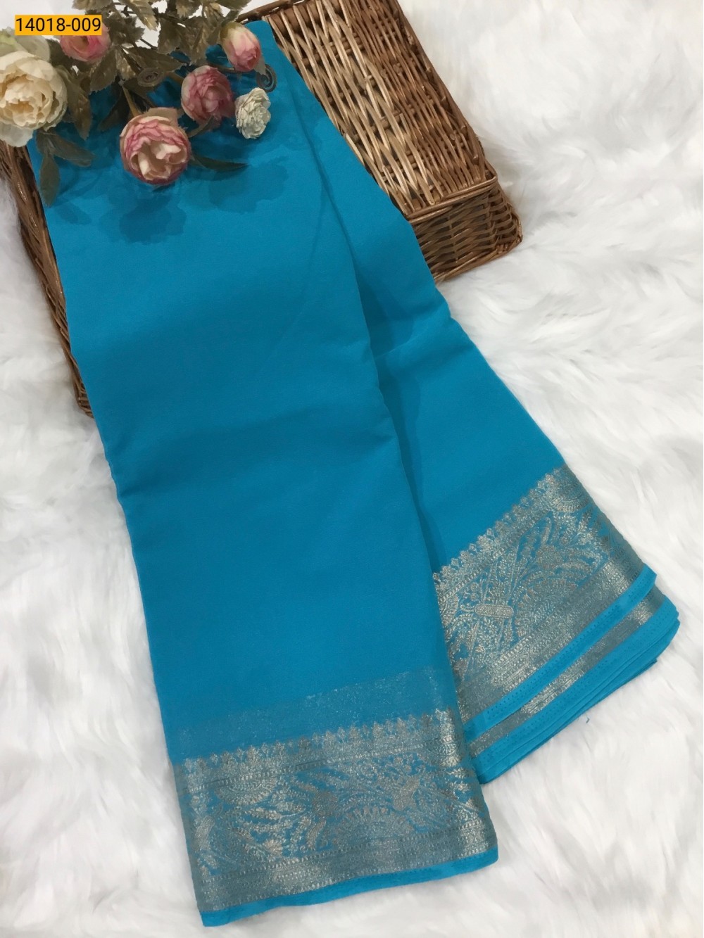 Sky Blue Banaras Fancy Georgette Saree