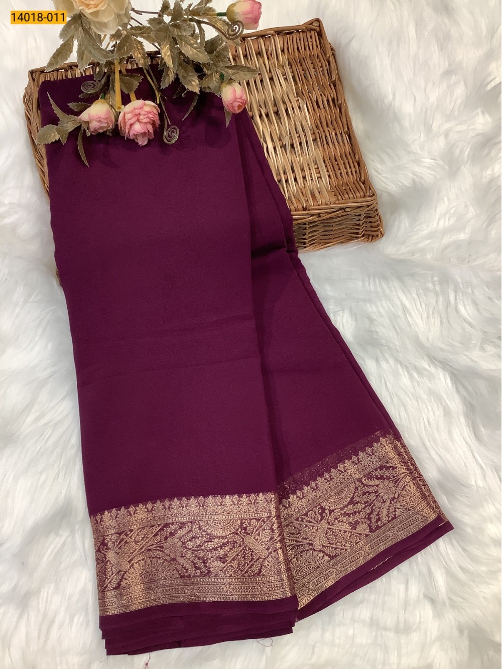 Wine Banaras Fancy Georgette Saree