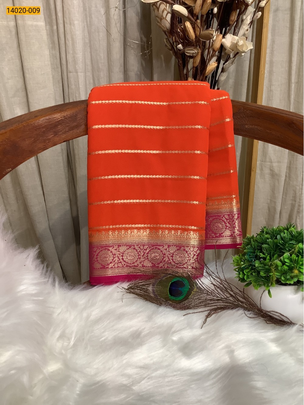 Orange Banaras Fancy Georgette Saree