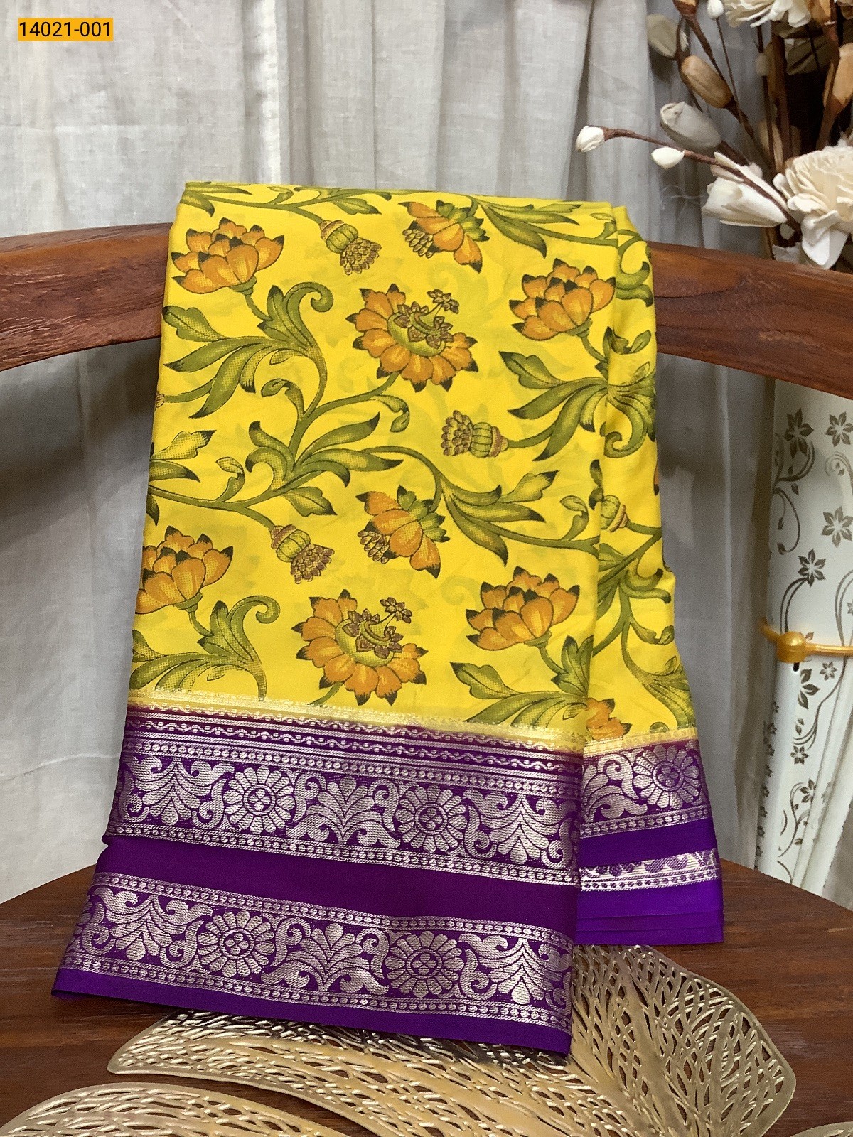 Yellow Mysore Fancy Crepe Silk Saree