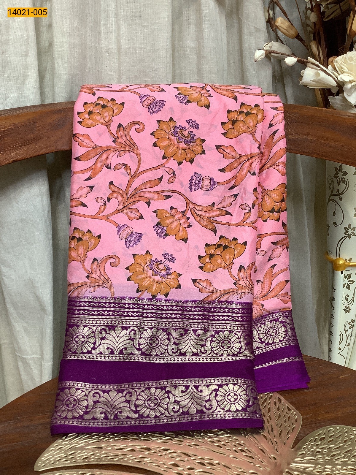 Pink Mysore Fancy Crepe Silk Saree